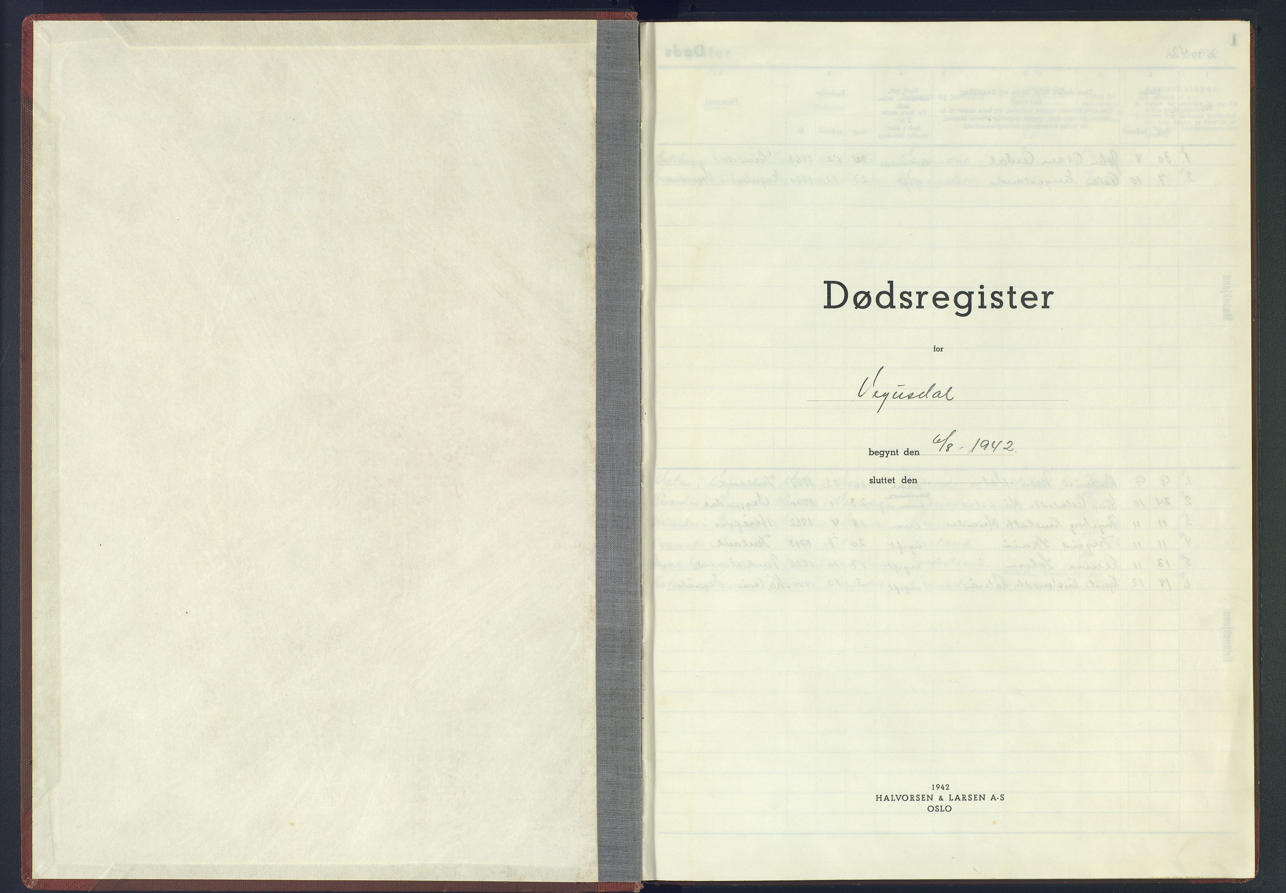 Herefoss sokneprestkontor, AV/SAK-1111-0019/J/Jb/L0009: II.6.9 - Dødsfallsregister Vegusdal, 1942-1945