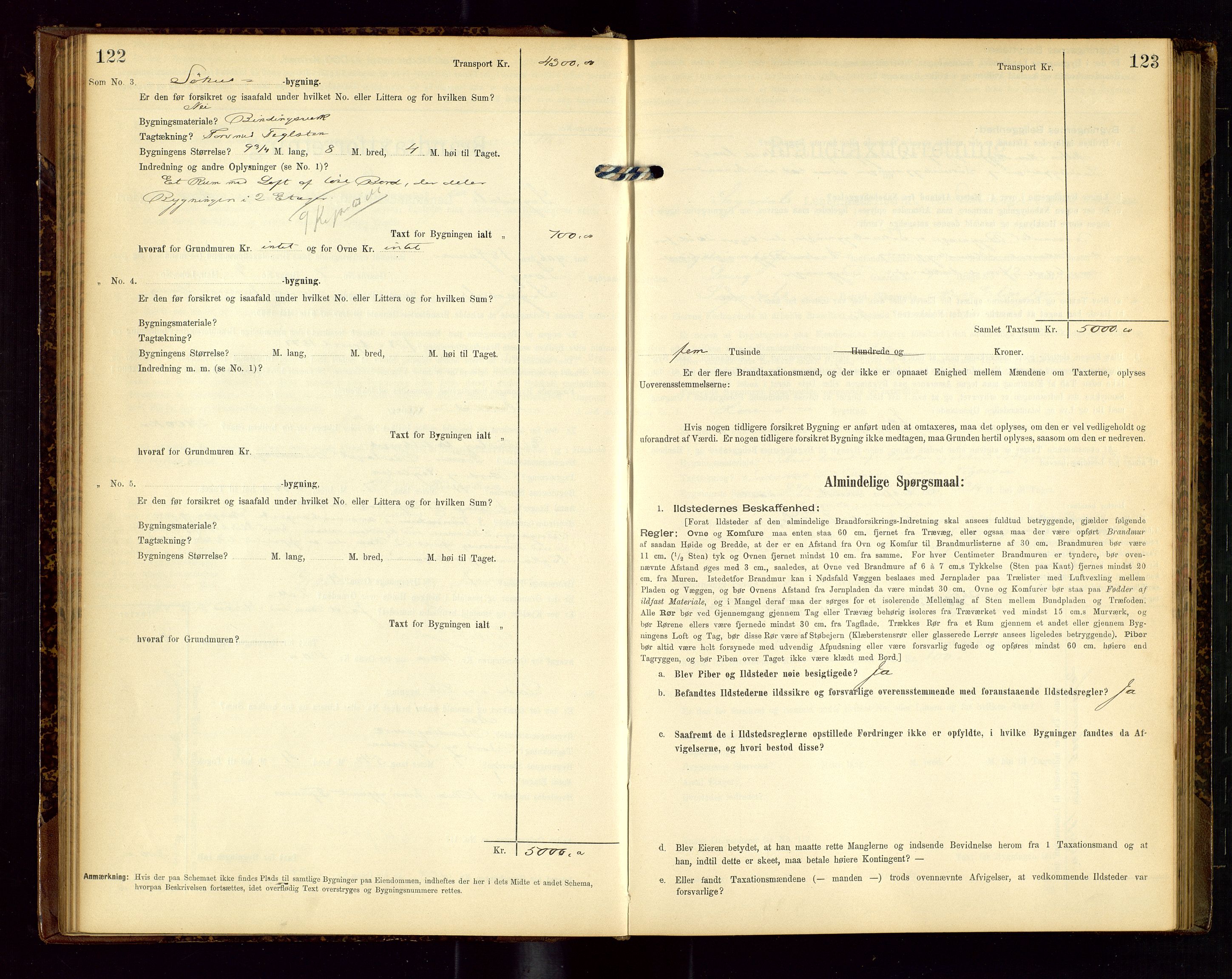 Sokndal lensmannskontor, SAST/A-100417/Gob/L0002: "Brandtaxt-Protokol", 1902-1914, s. 122-123