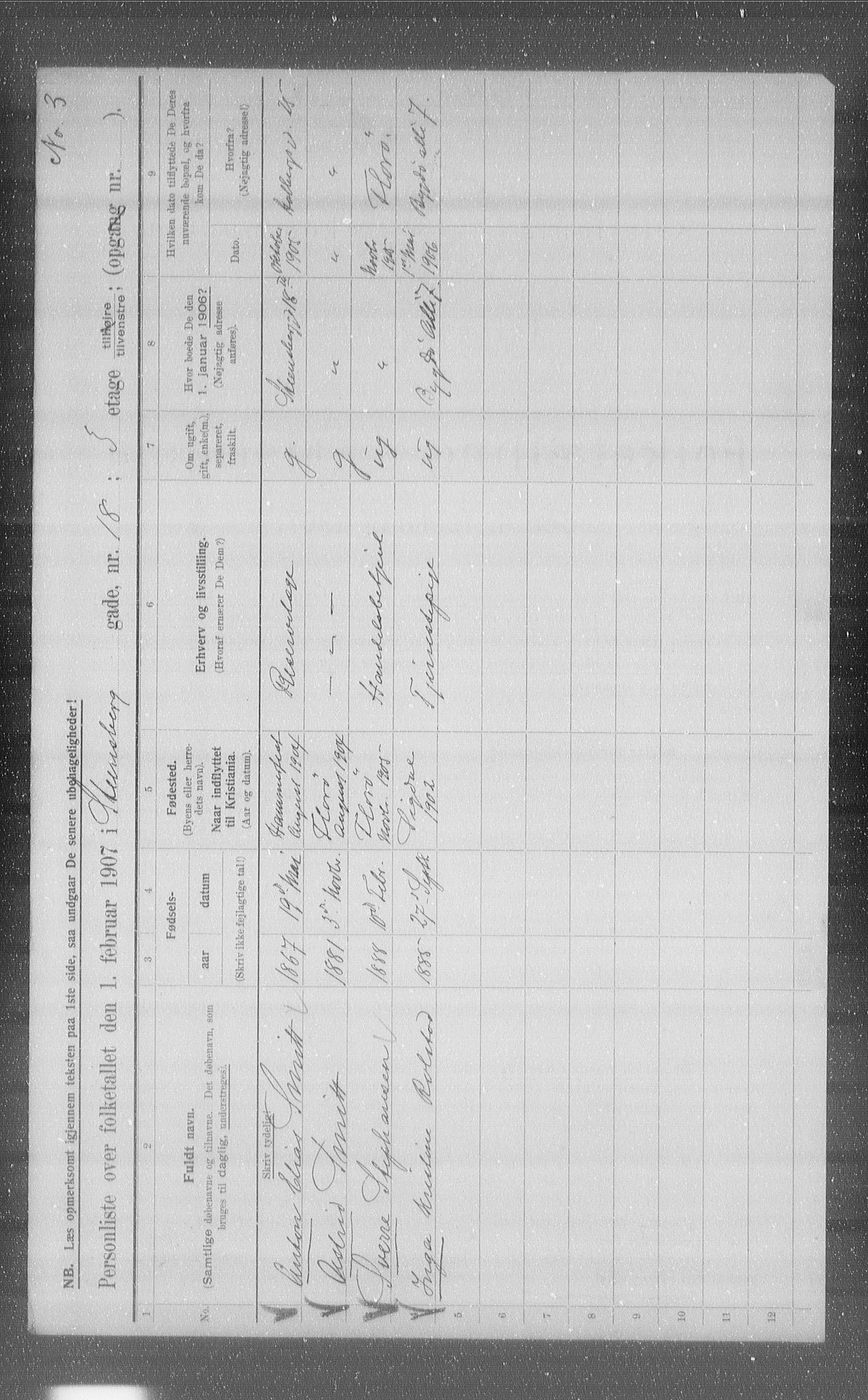 OBA, Kommunal folketelling 1.2.1907 for Kristiania kjøpstad, 1907, s. 51701