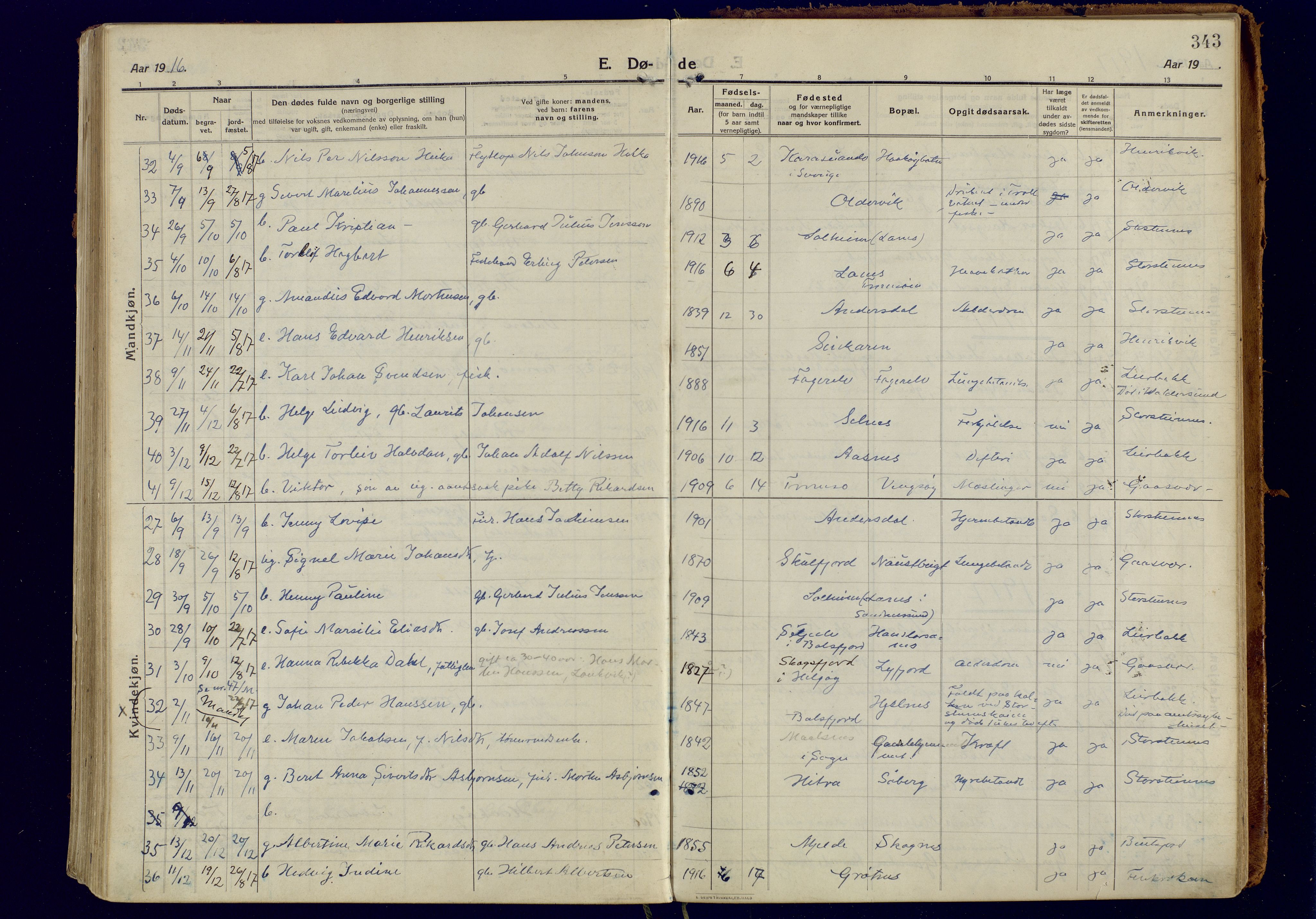 Tromsøysund sokneprestkontor, AV/SATØ-S-1304/G/Ga/L0008kirke: Ministerialbok nr. 8, 1914-1922, s. 343