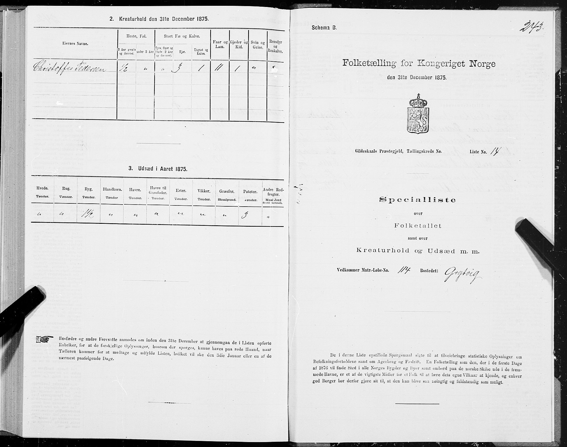 SAT, Folketelling 1875 for 1838P Gildeskål prestegjeld, 1875, s. 2243