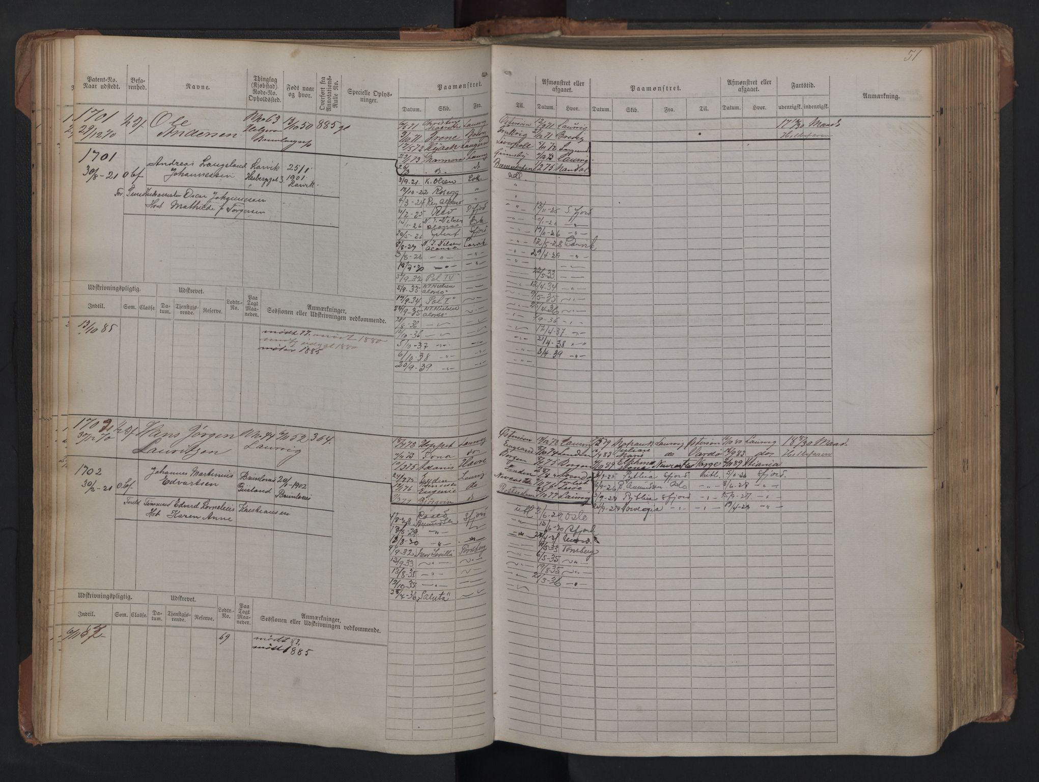 Larvik innrulleringskontor, AV/SAKO-A-787/F/Fc/L0005: Hovedrulle, 1868, s. 51