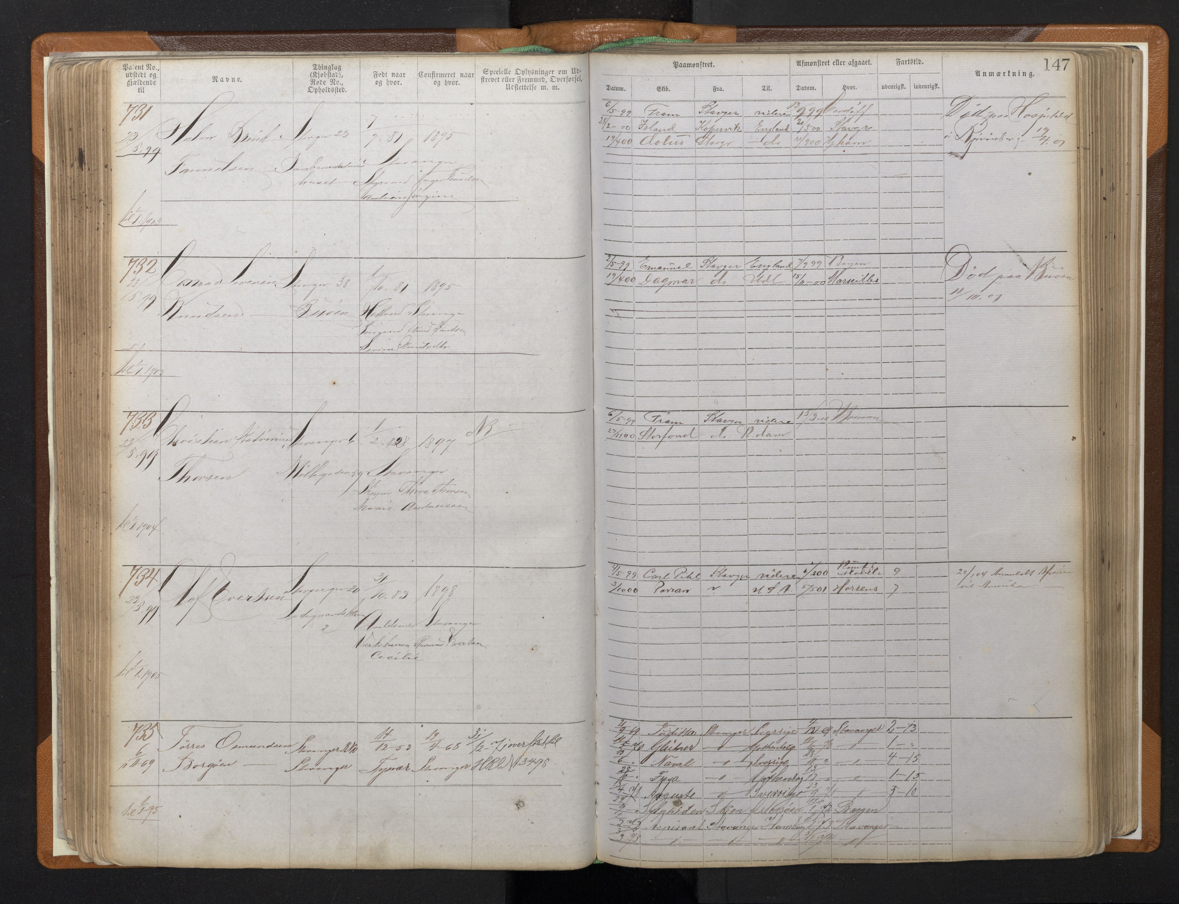 Stavanger sjømannskontor, AV/SAST-A-102006/F/Ff/L0008: Annotasjonsrulle, patentnr. 1-1805 (dublett), 1869-1900, s. 151