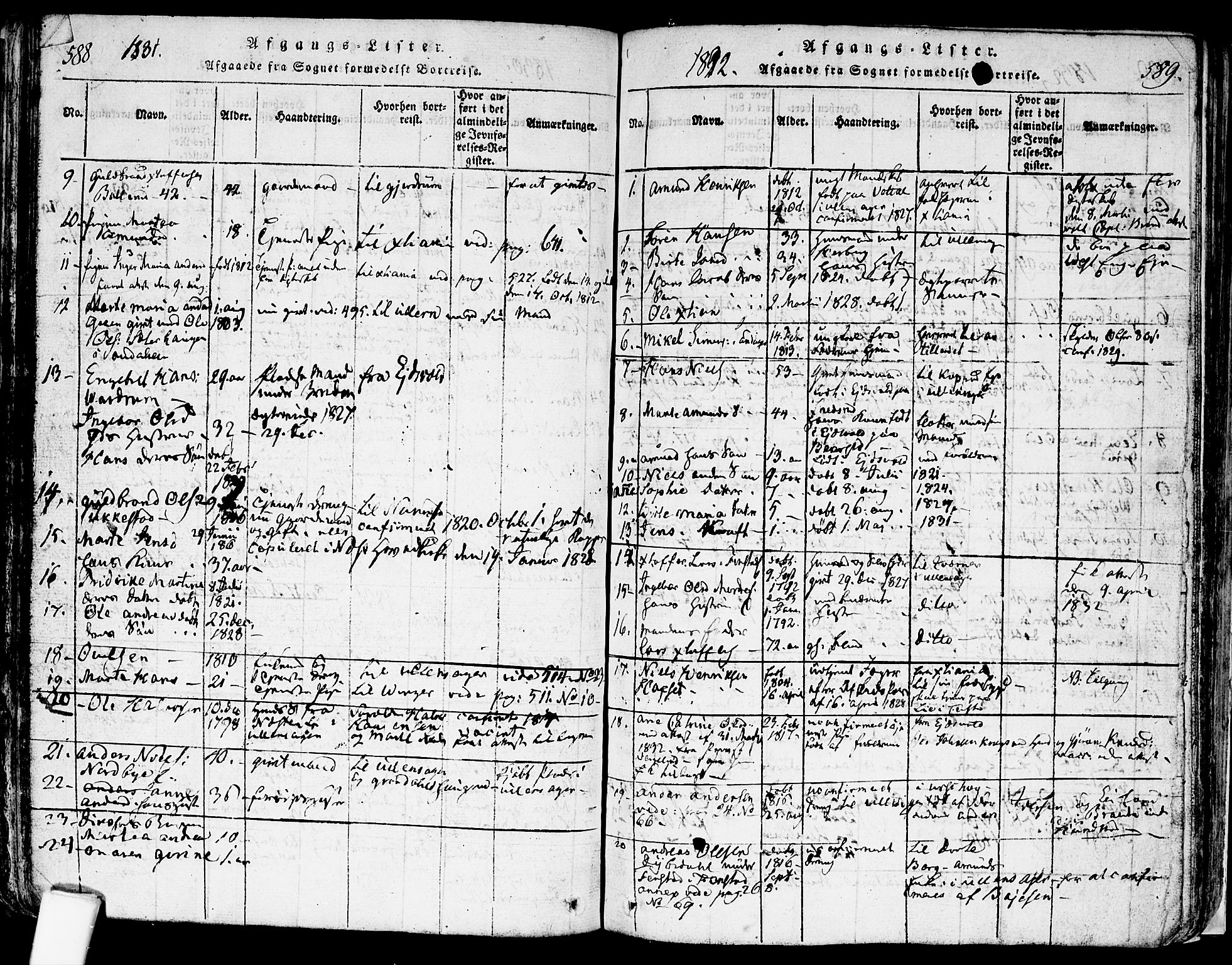 Nes prestekontor Kirkebøker, AV/SAO-A-10410/F/Fa/L0005: Ministerialbok nr. I 5, 1815-1835, s. 588-589