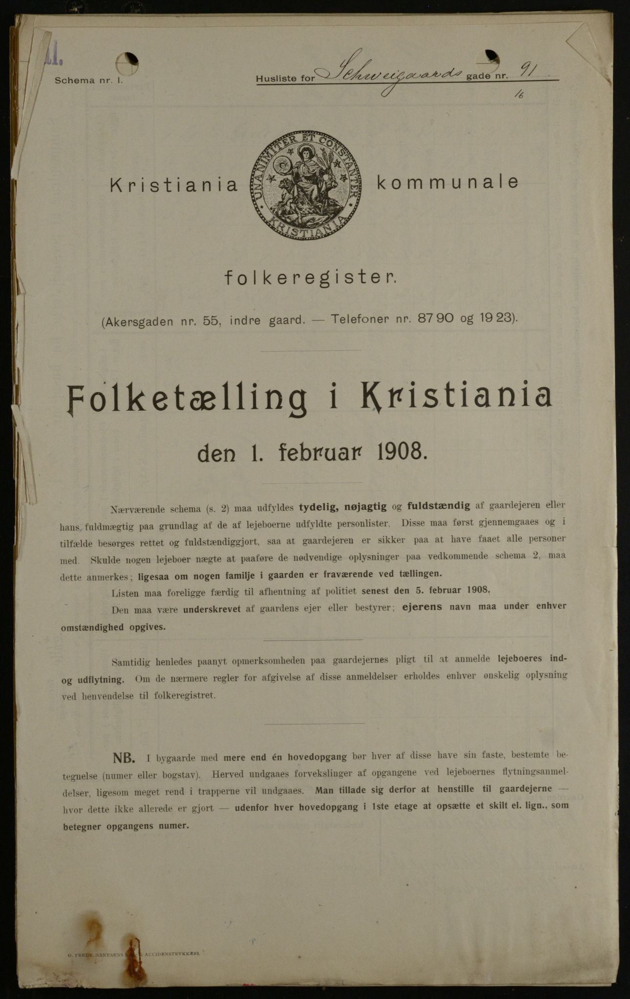 OBA, Kommunal folketelling 1.2.1908 for Kristiania kjøpstad, 1908, s. 83049