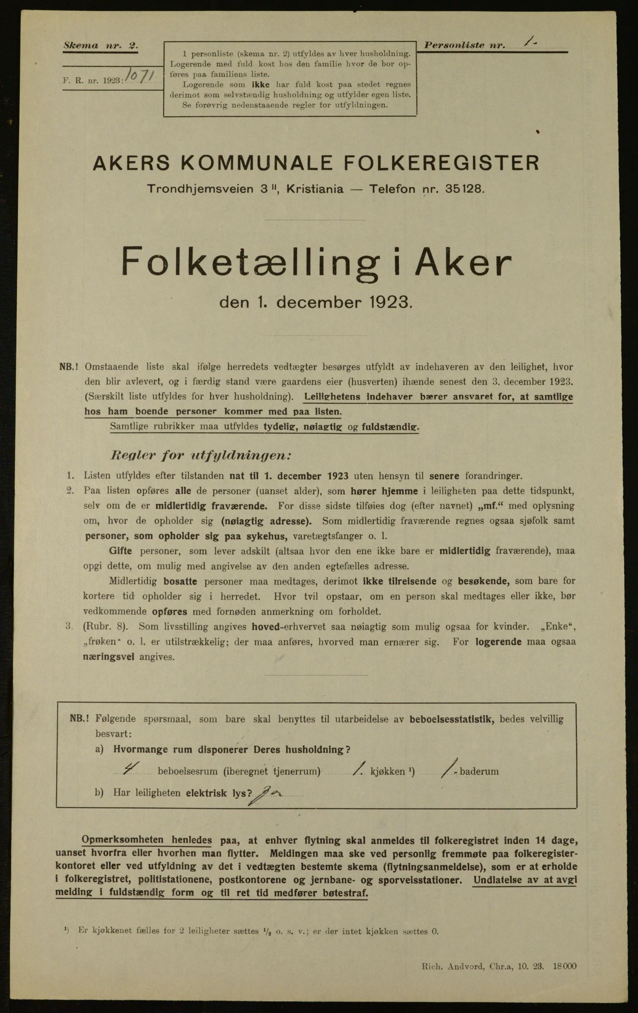 , Kommunal folketelling 1.12.1923 for Aker, 1923, s. 14542