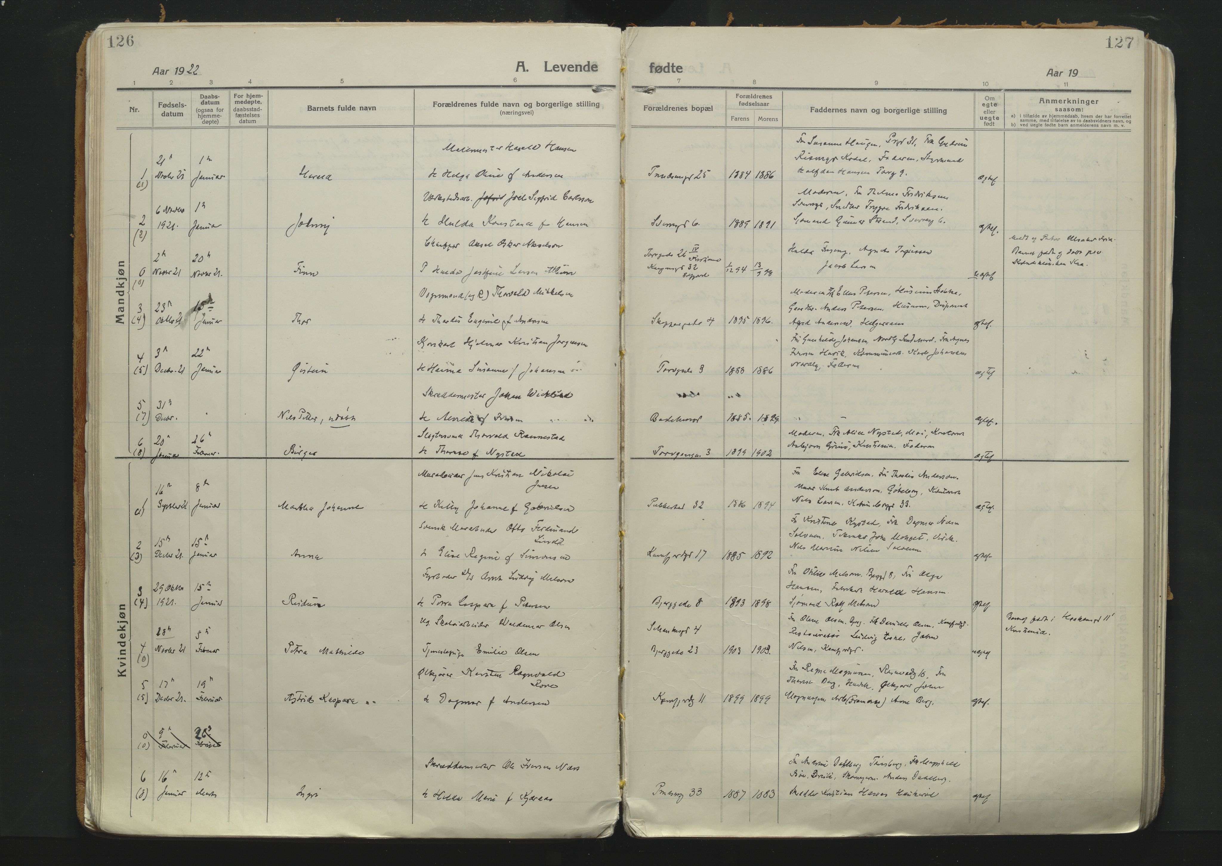 Sandefjord kirkebøker, AV/SAKO-A-315/F/Fa/L0007: Ministerialbok nr. 7, 1916-1930, s. 126-127
