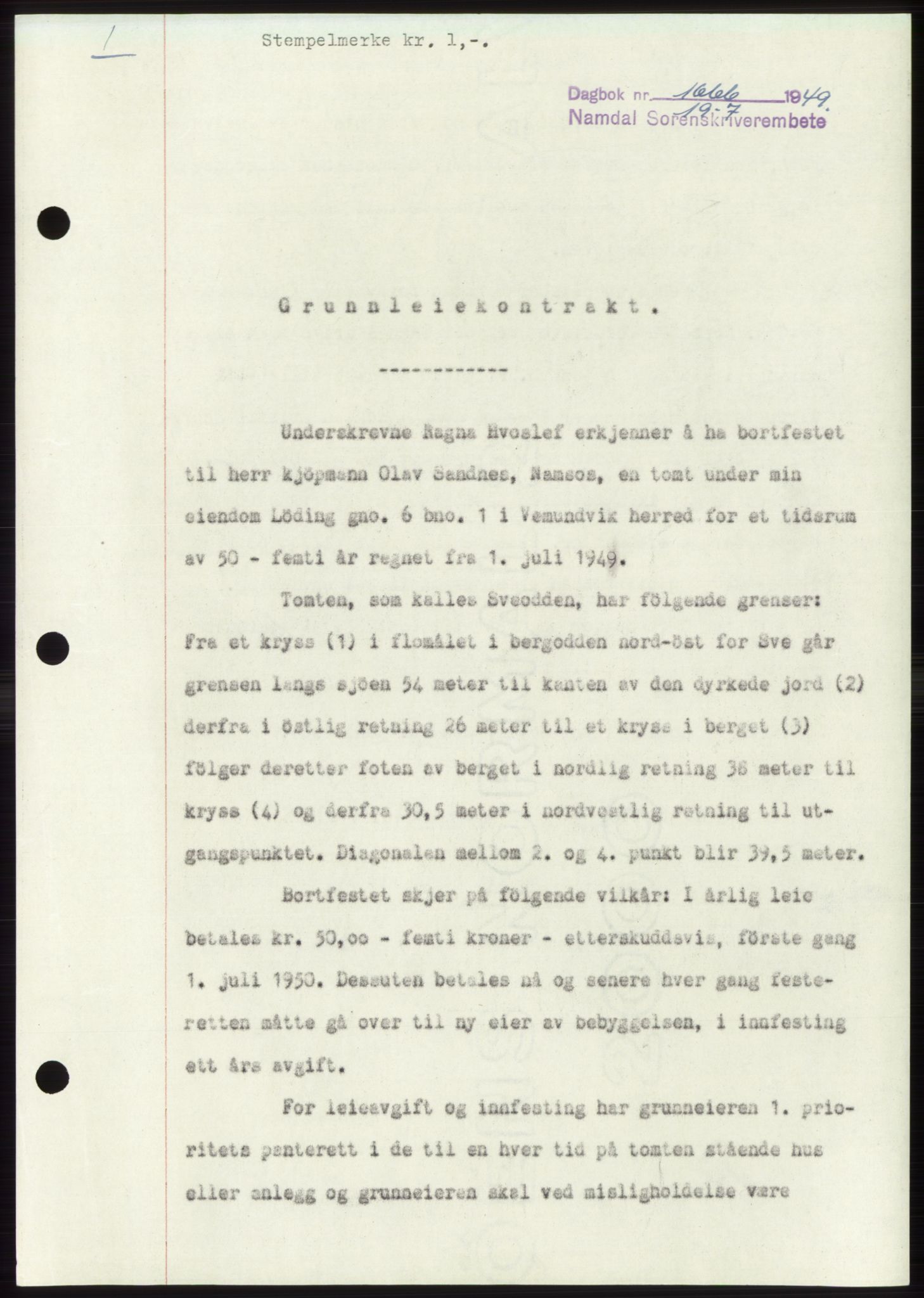 Namdal sorenskriveri, SAT/A-4133/1/2/2C: Pantebok nr. -, 1949-1949, Dagboknr: 1666/1949