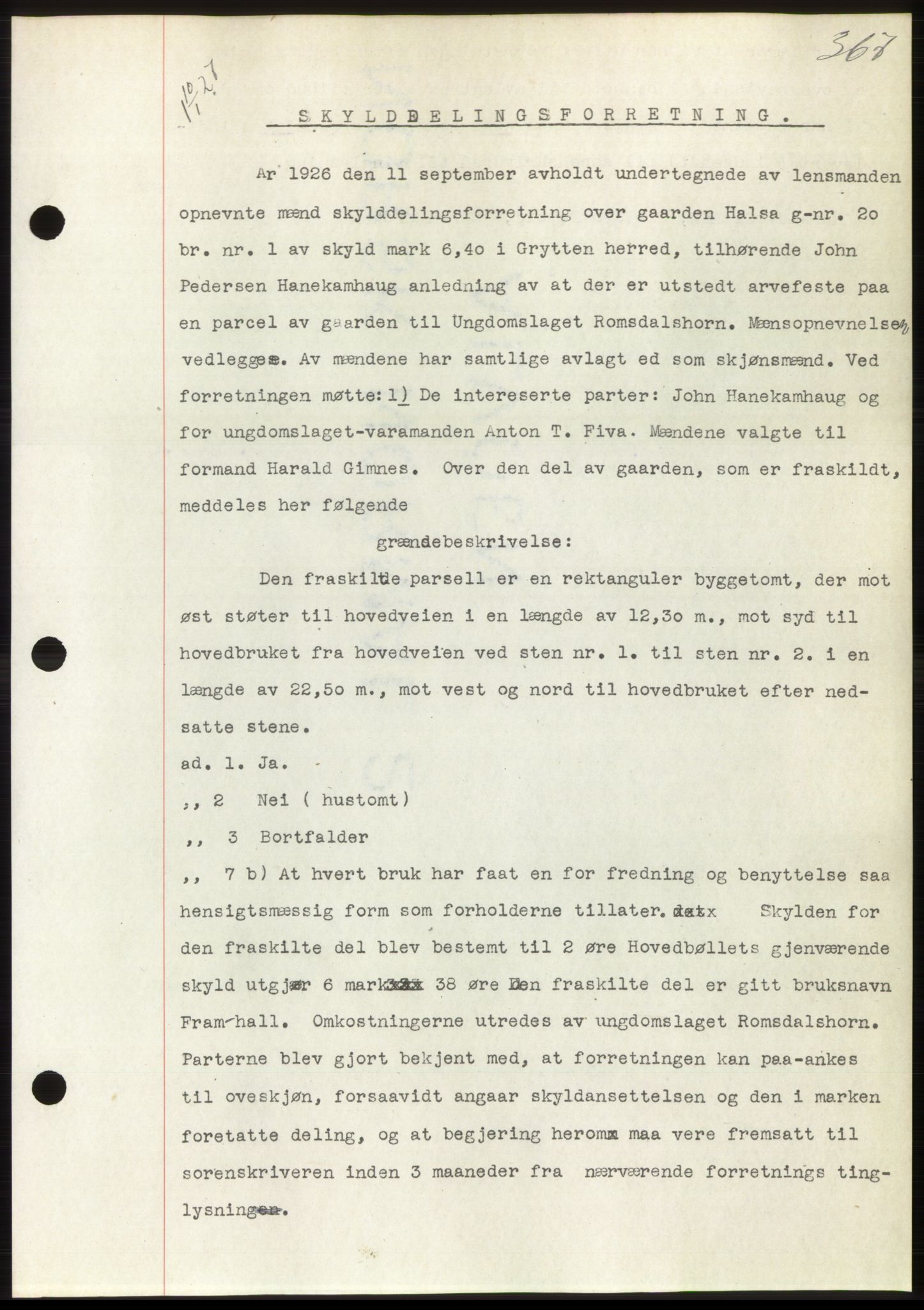 Romsdal sorenskriveri, AV/SAT-A-4149/1/2/2C/L0051: Pantebok nr. 45, 1926-1927, Tingl.dato: 10.01.1927