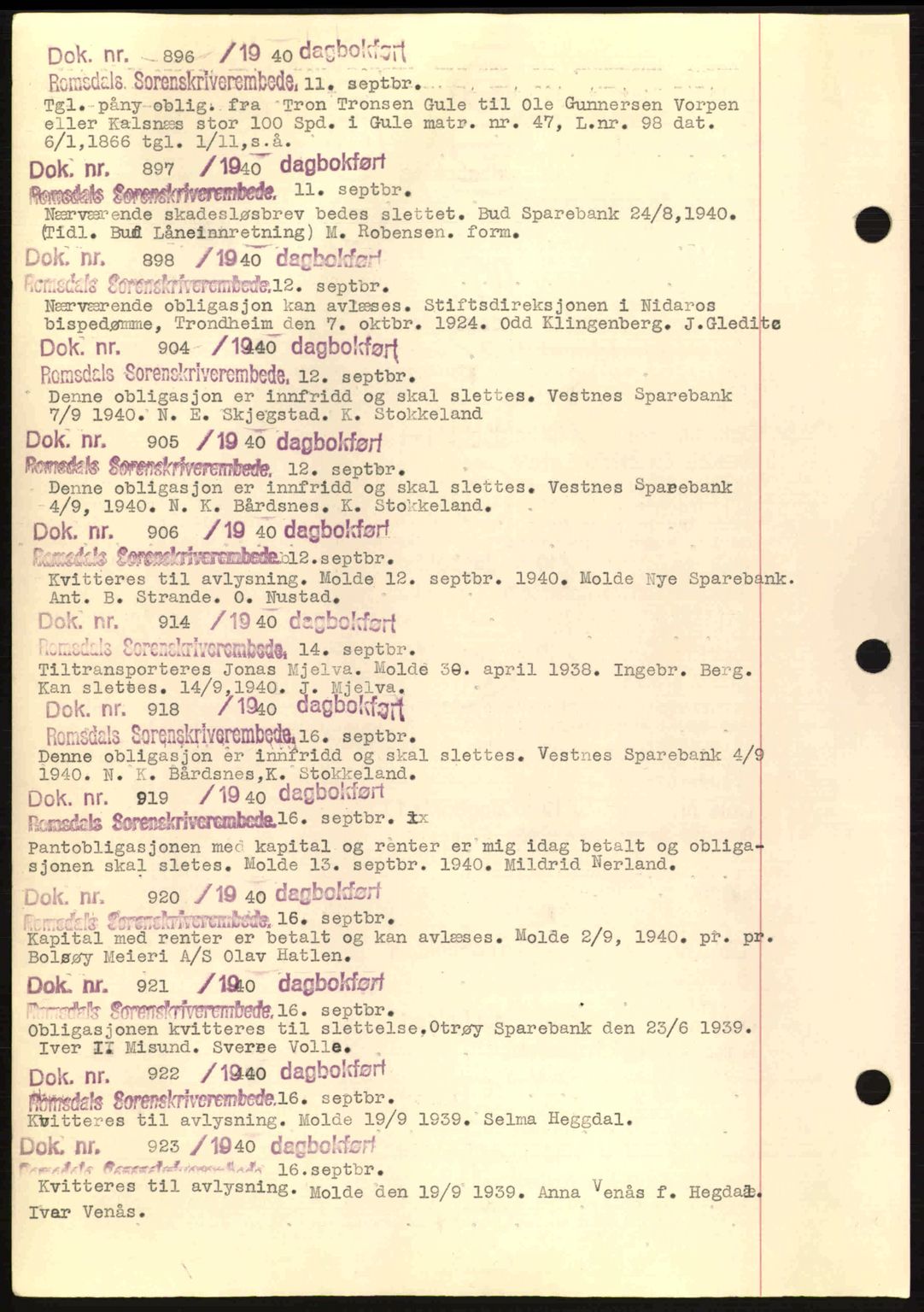 Romsdal sorenskriveri, AV/SAT-A-4149/1/2/2C: Pantebok nr. C1a, 1936-1945, Dagboknr: 896/1940