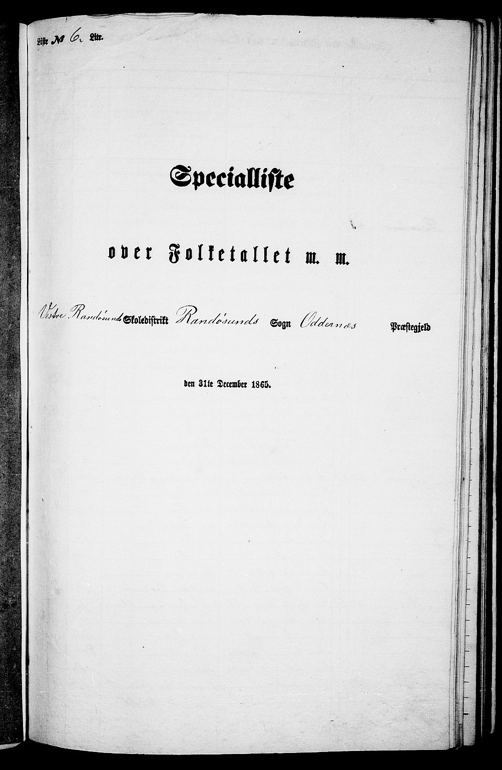 RA, Folketelling 1865 for 1012P Oddernes prestegjeld, 1865, s. 115