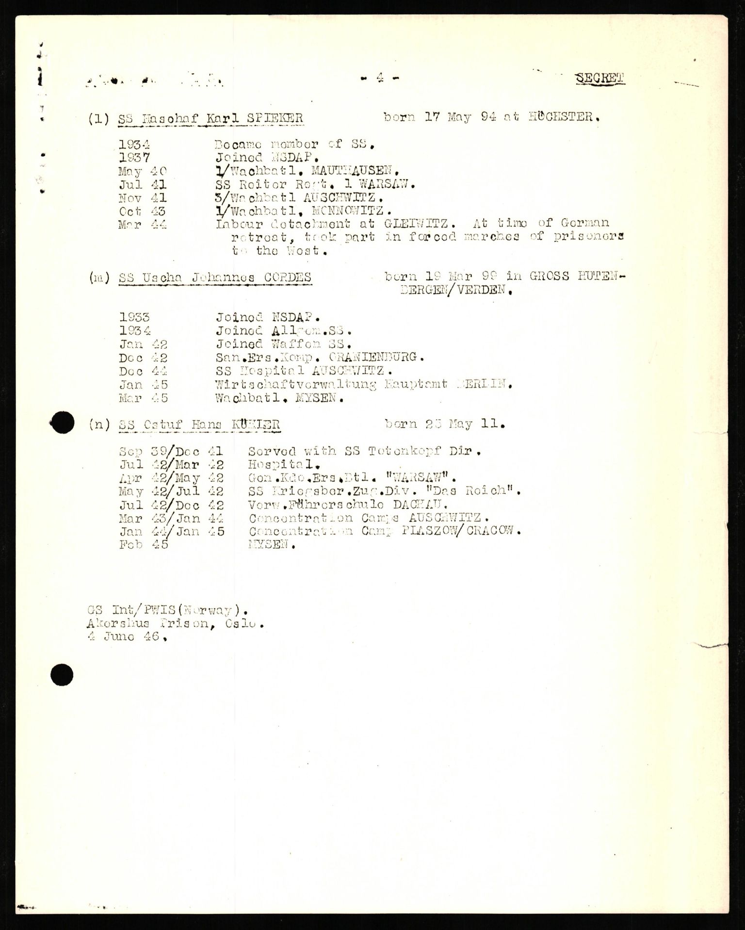 Forsvaret, Forsvarets overkommando II, RA/RAFA-3915/D/Db/L0029: CI Questionaires. Tyske okkupasjonsstyrker i Norge. Tyskere., 1945-1946, s. 335