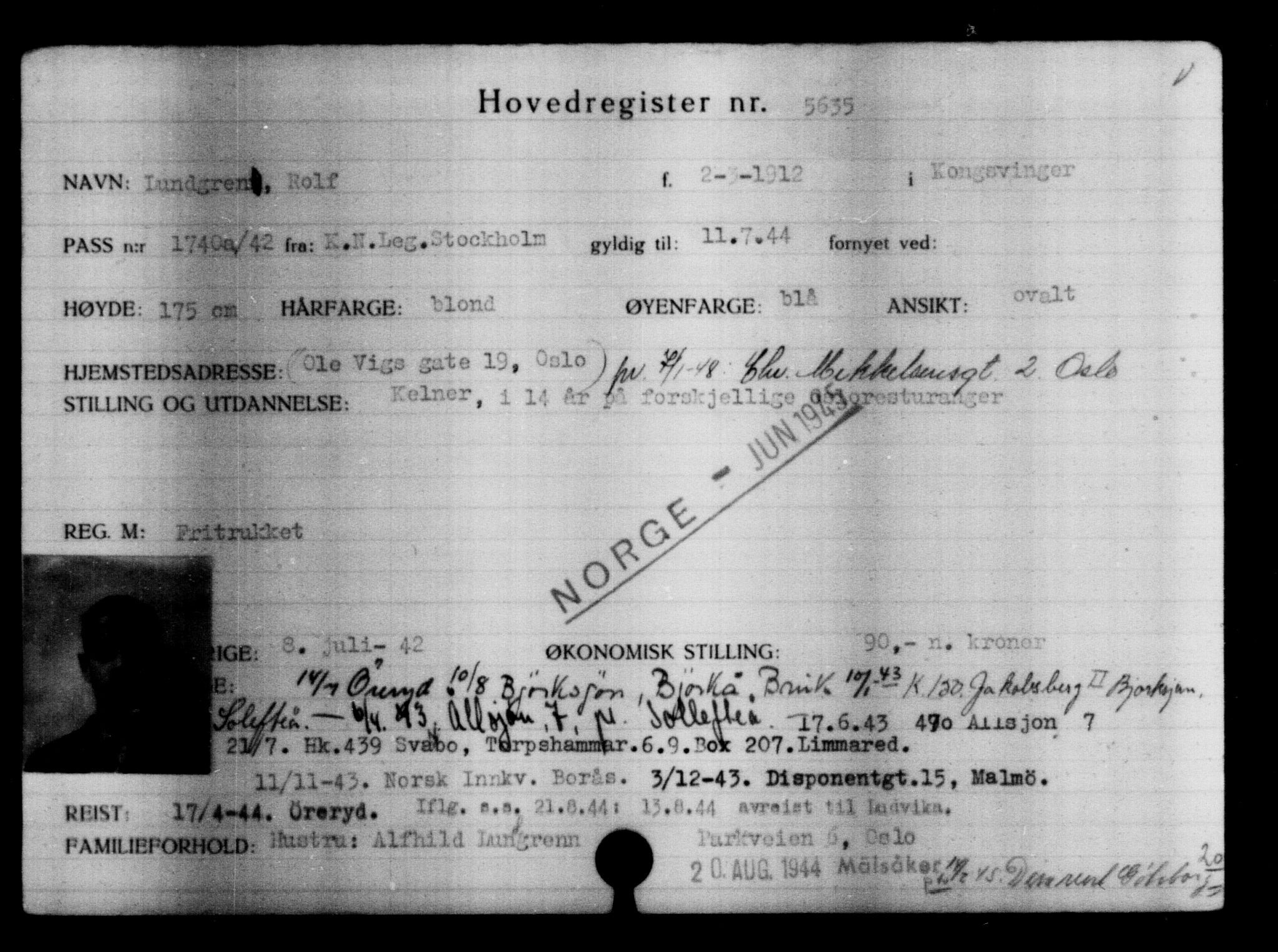 Utenriksstasjonene, Legasjonen i Stockholm, Flyktningkontoret, AV/RA-S-6753/V/Va/L0004: Kjesäterkartoteket, flyktninger med registreringsnr. 3496-6610, 1940-1945, s. 2477