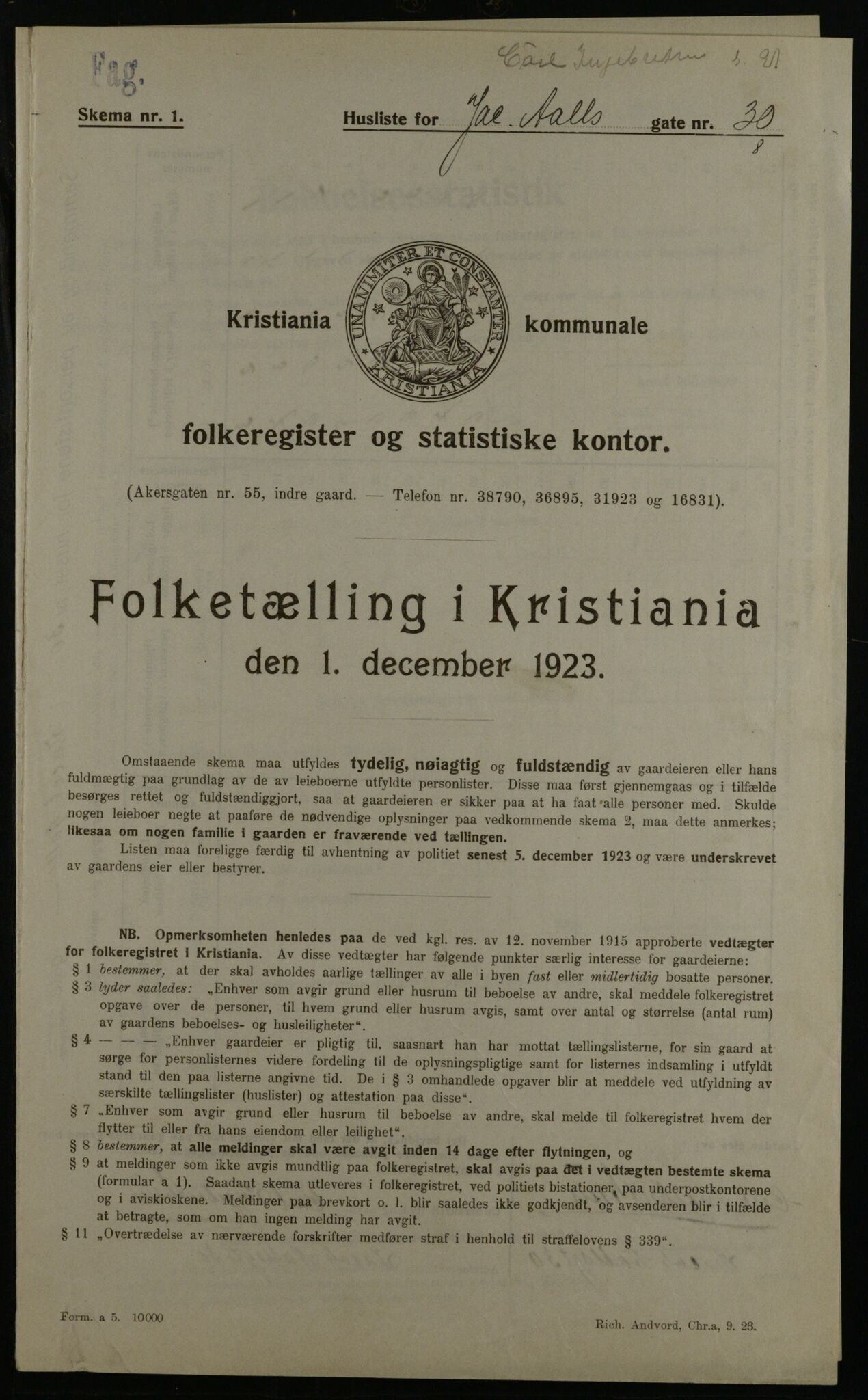 OBA, Kommunal folketelling 1.12.1923 for Kristiania, 1923, s. 50345