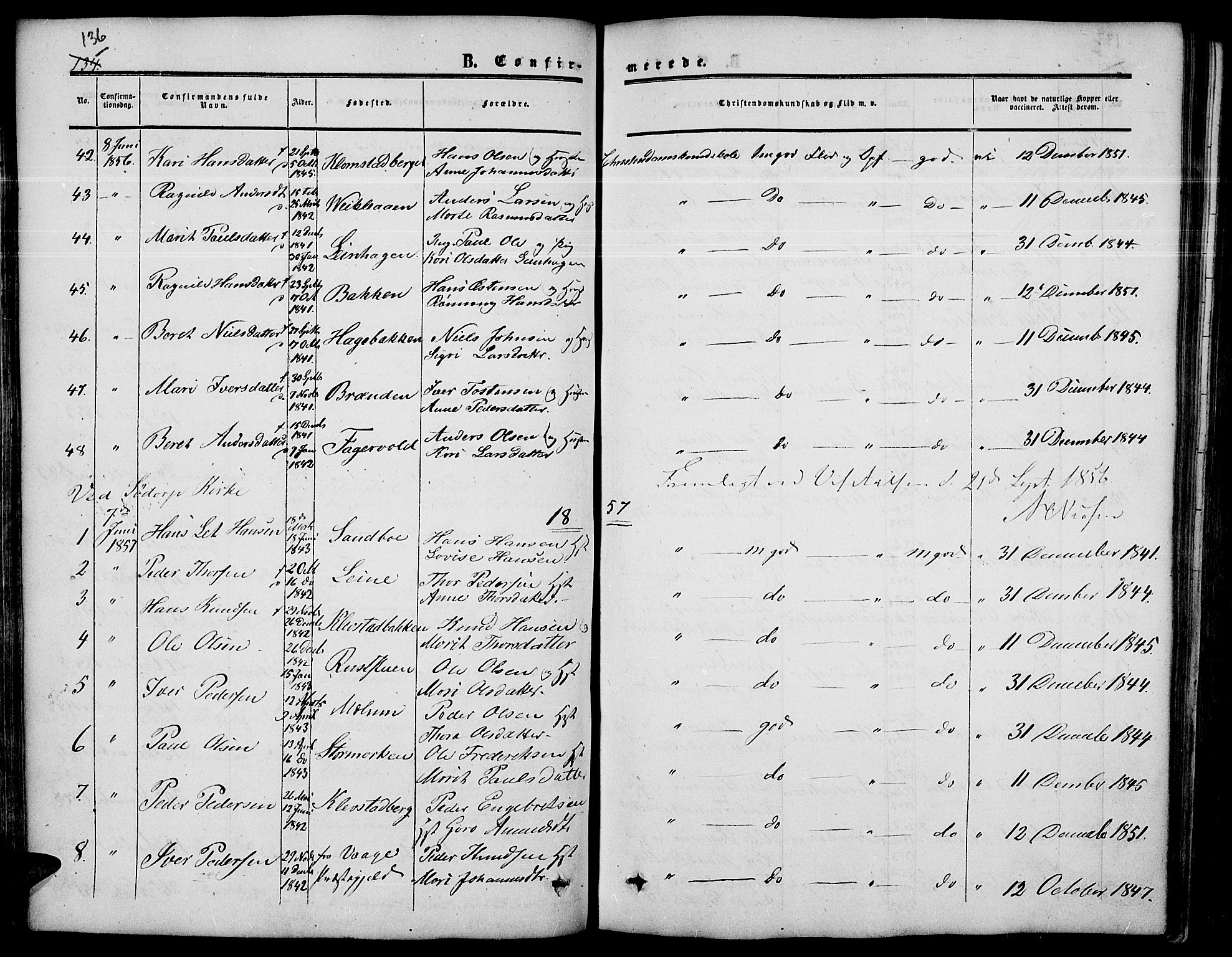 Nord-Fron prestekontor, SAH/PREST-080/H/Ha/Hab/L0003: Klokkerbok nr. 3, 1851-1886, s. 136