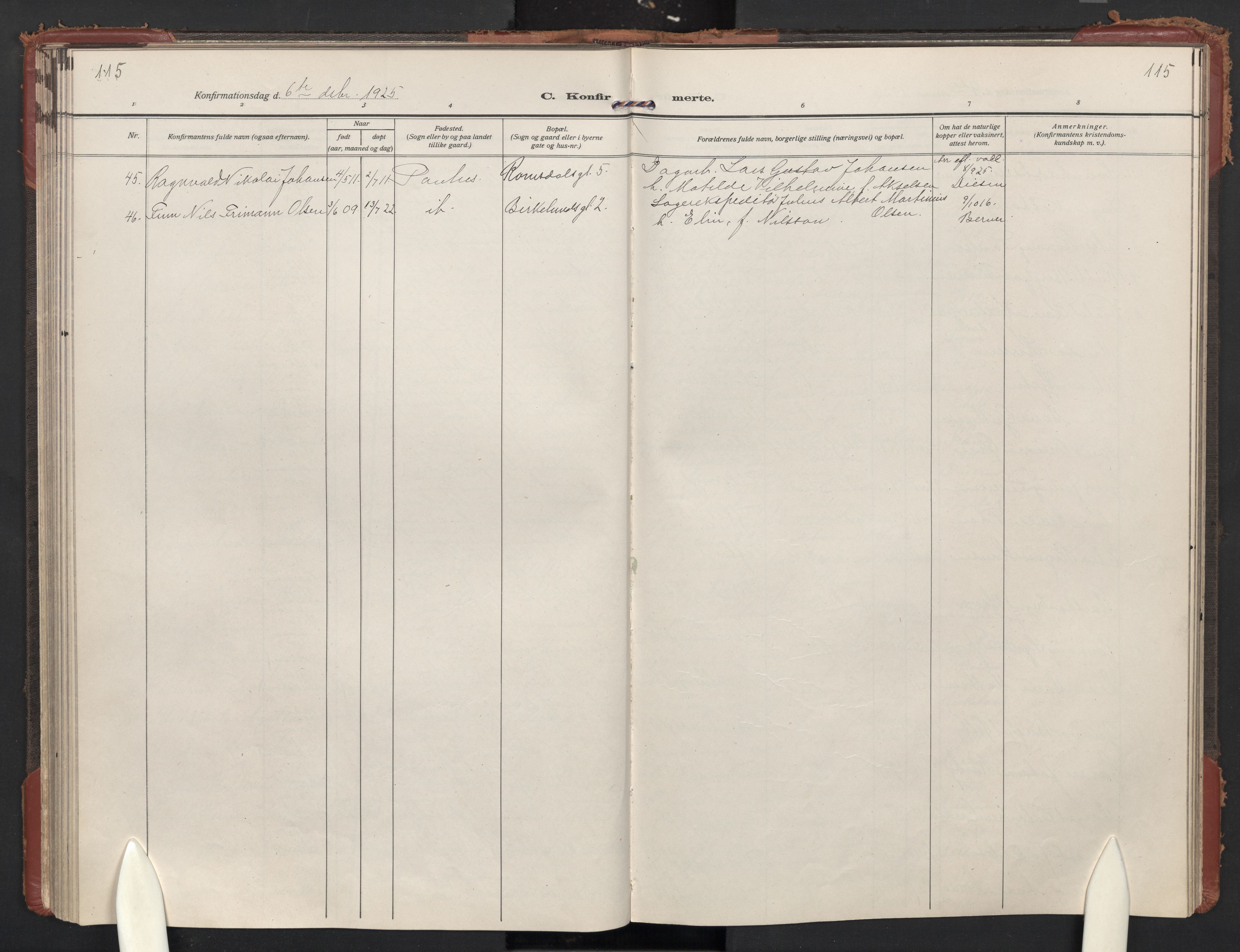 Paulus prestekontor Kirkebøker, AV/SAO-A-10871/F/Fa/L0026: Ministerialbok nr. 26, 1920-1932, s. 115