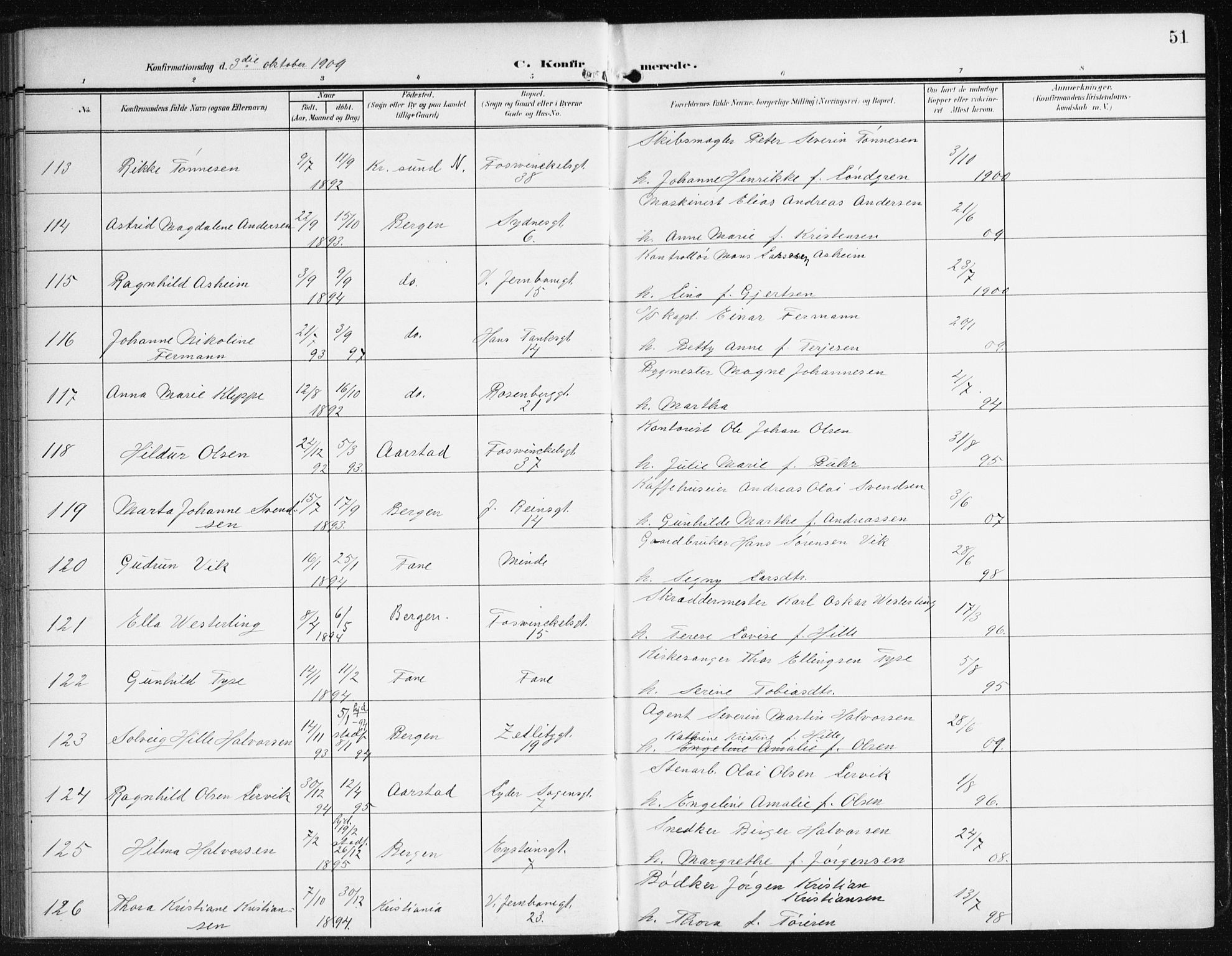 Johanneskirken sokneprestembete, AV/SAB-A-76001/H/Haa/L0009: Ministerialbok nr. C 2, 1907-1924, s. 51