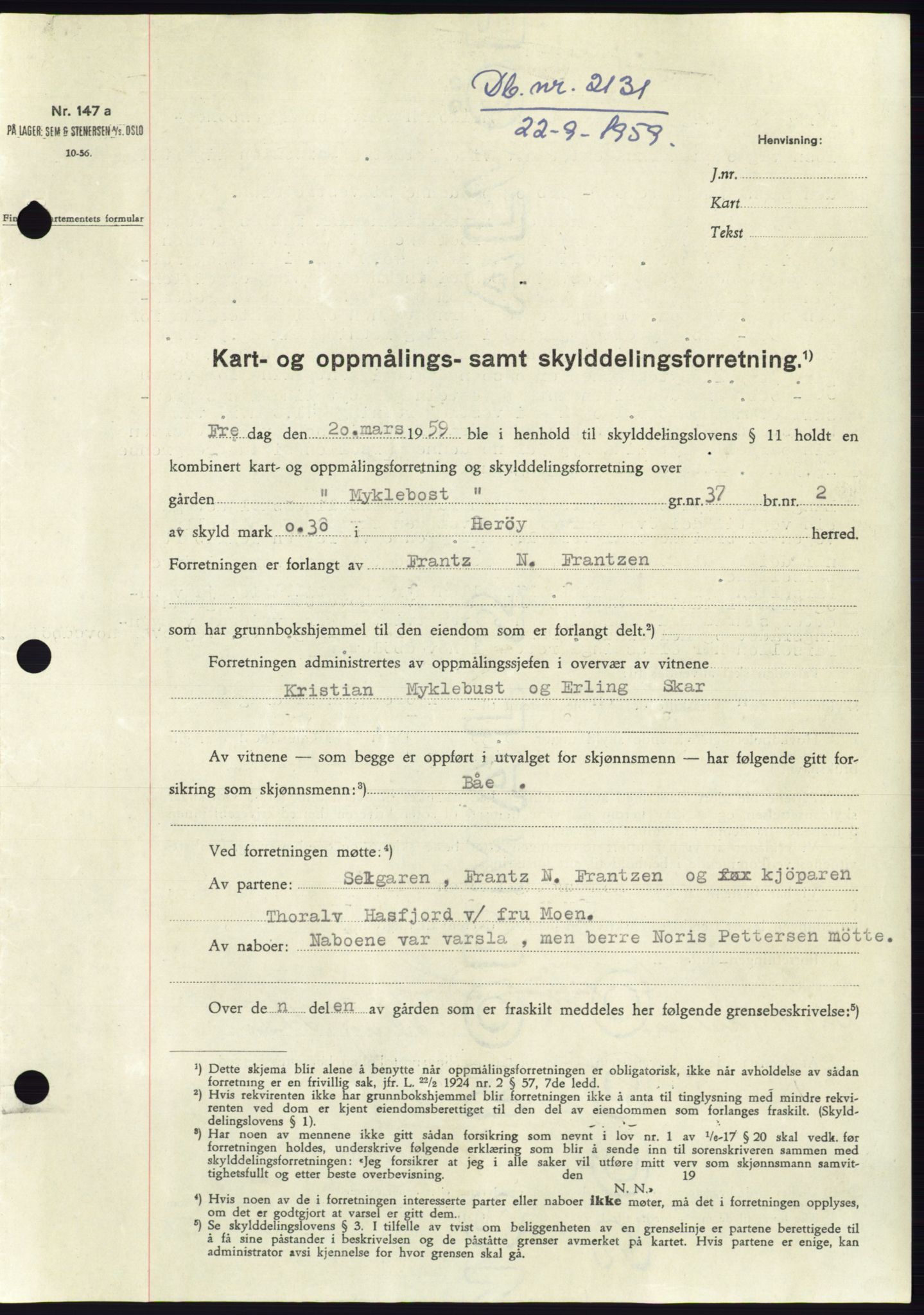 Søre Sunnmøre sorenskriveri, SAT/A-4122/1/2/2C/L0113: Pantebok nr. 39A, 1959-1959, Dagboknr: 2131/1959