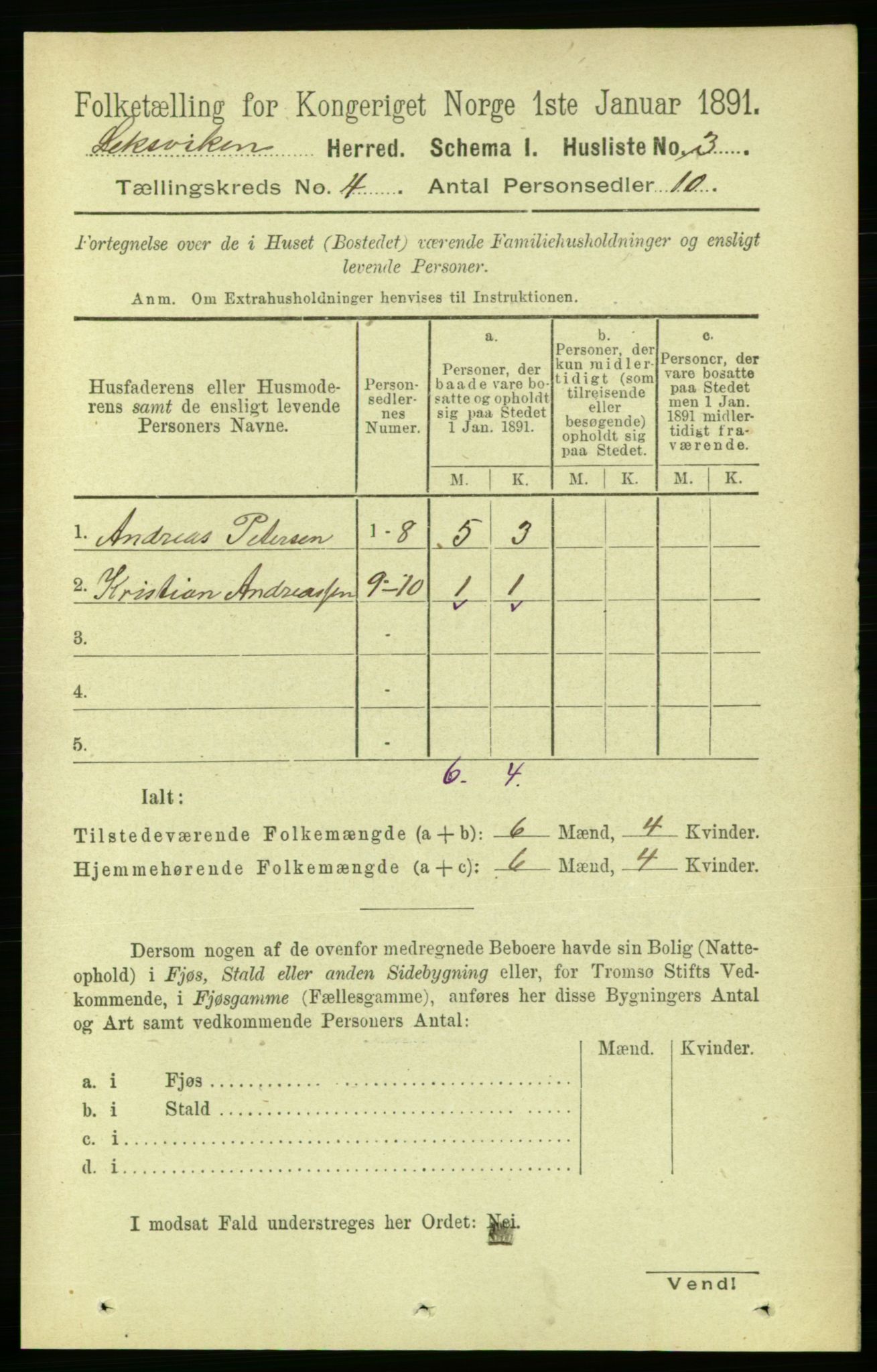 RA, Folketelling 1891 for 1718 Leksvik herred, 1891, s. 1829