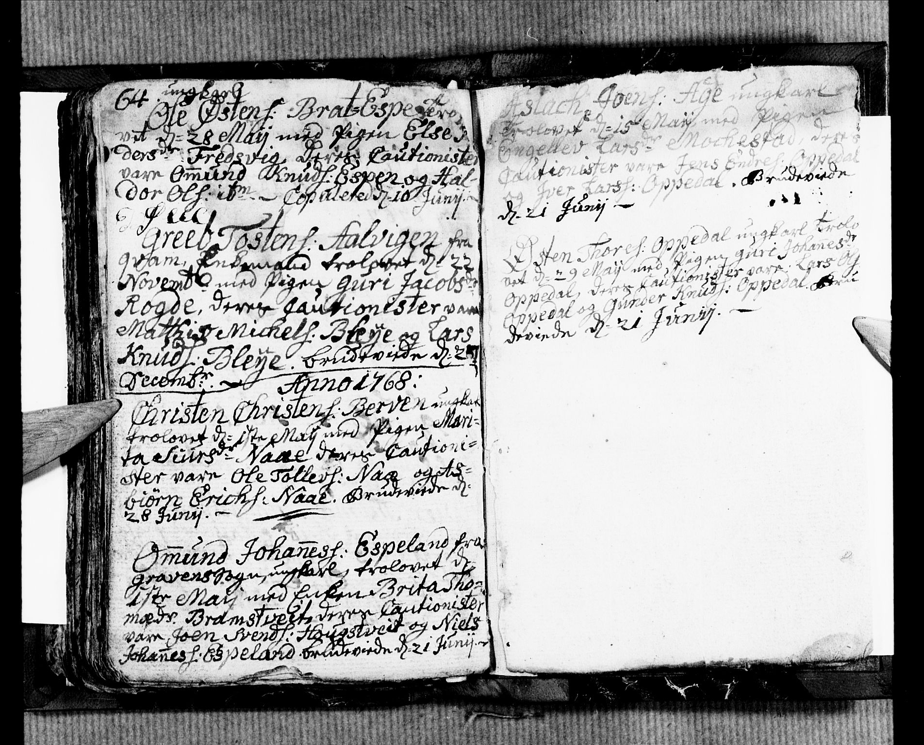 Ullensvang sokneprestembete, SAB/A-78701/H/Hab: Klokkerbok nr. B 2, 1766-1768, s. 64-65