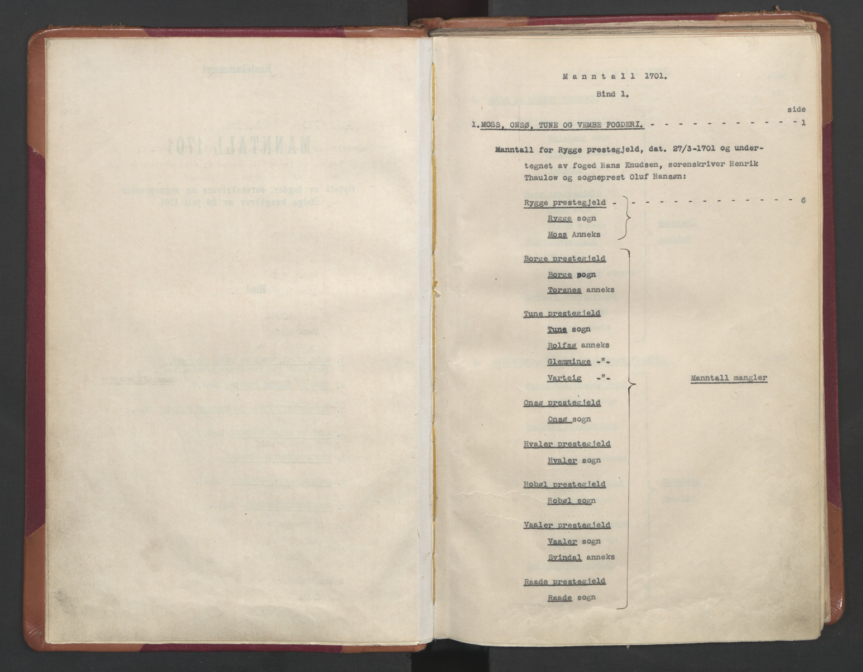 RA, Manntallet 1701, nr. 1: Moss, Onsøy, Tune og Veme fogderi og Nedre Romerike fogderi, 1701