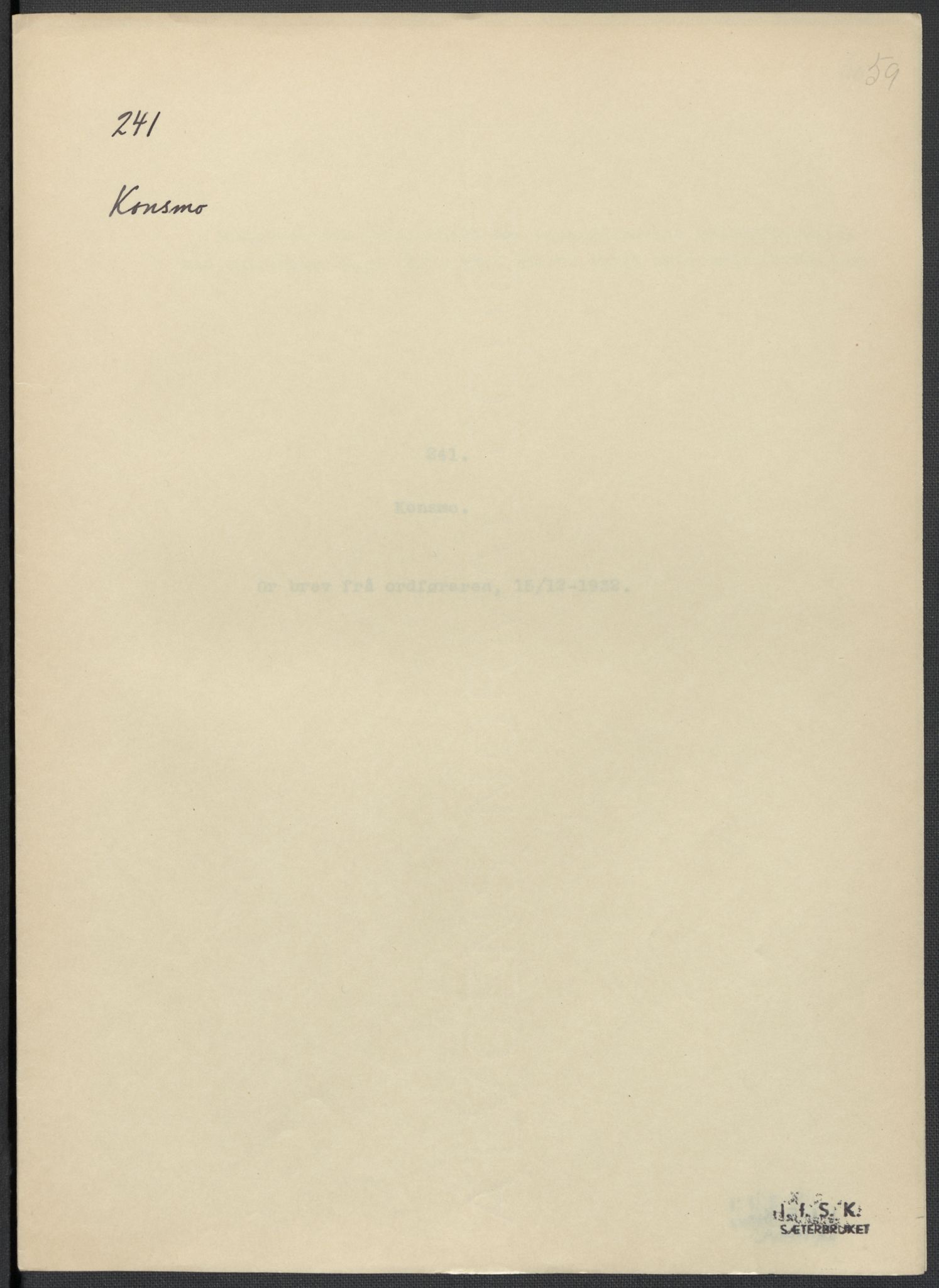 Instituttet for sammenlignende kulturforskning, AV/RA-PA-0424/F/Fc/L0008/0003: Eske B8: / Vest-Agder (perm XXI), 1932-1935, s. 59