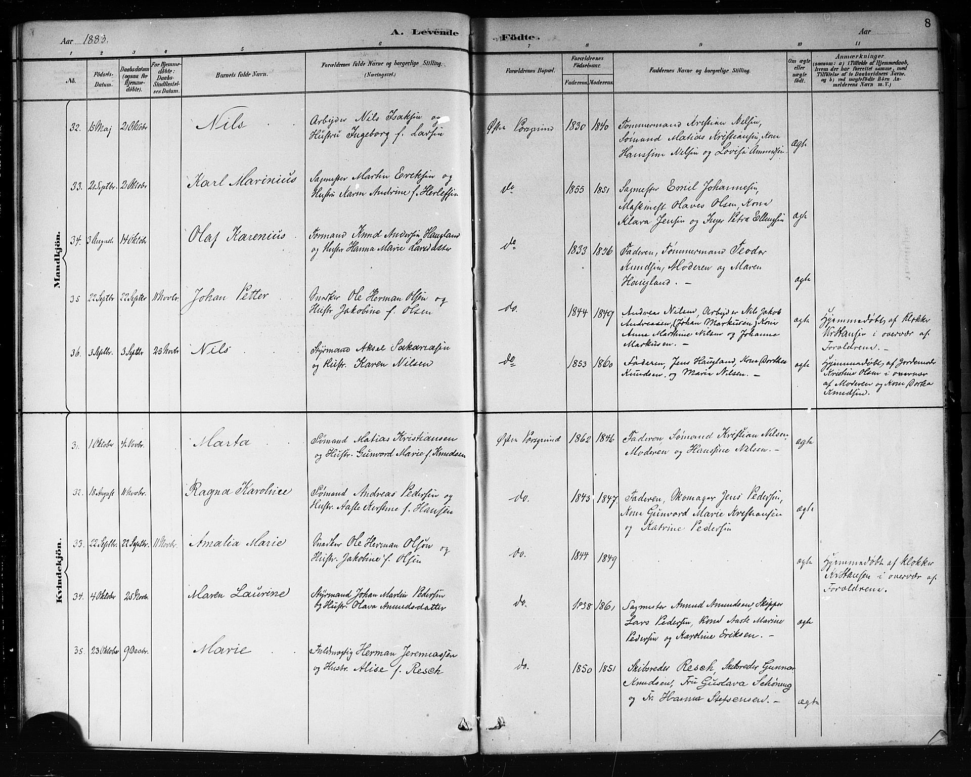 Porsgrunn kirkebøker , AV/SAKO-A-104/G/Gb/L0005: Klokkerbok nr. II 5, 1883-1915, s. 8