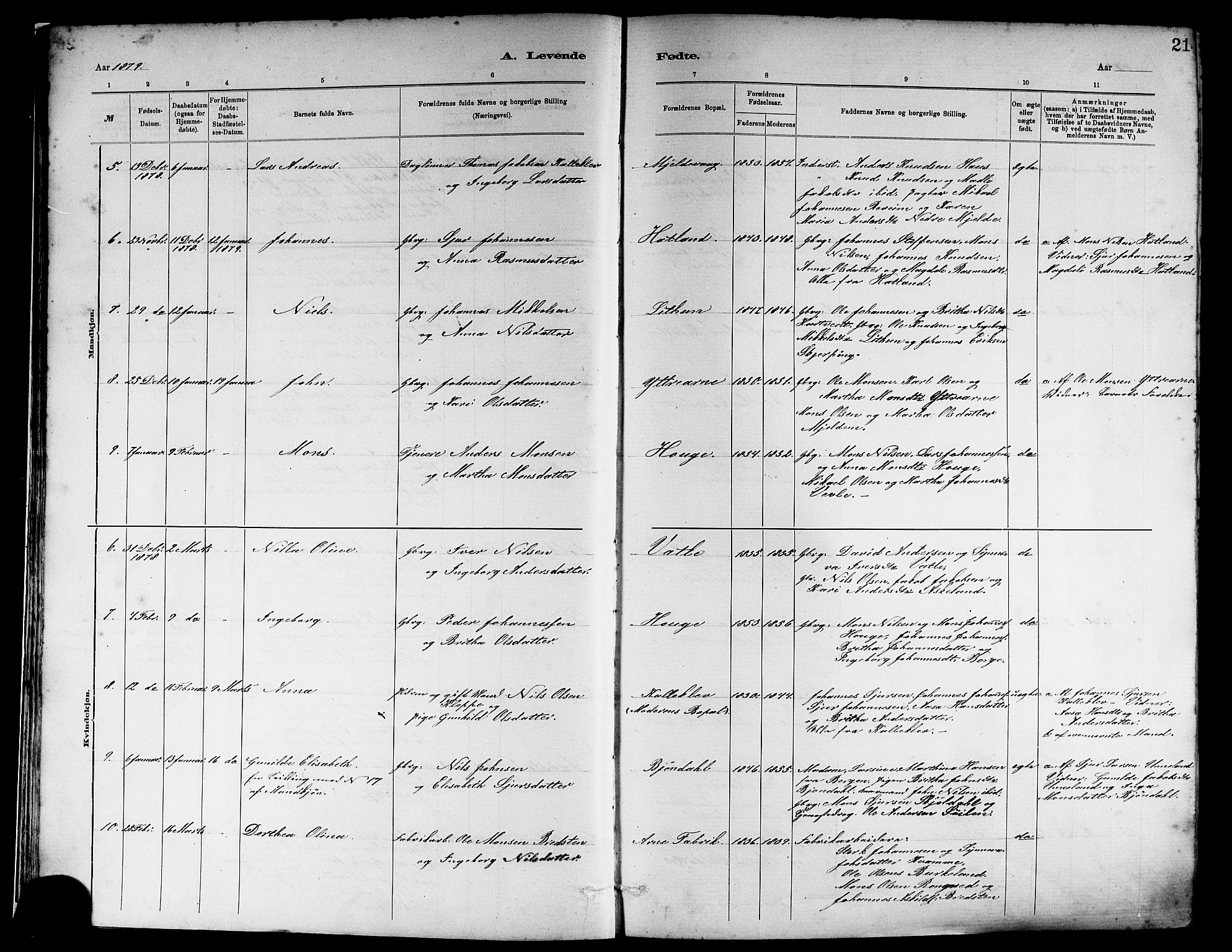 Haus sokneprestembete, SAB/A-75601/H/Haa: Ministerialbok nr. A 19I, 1878-1886, s. 21