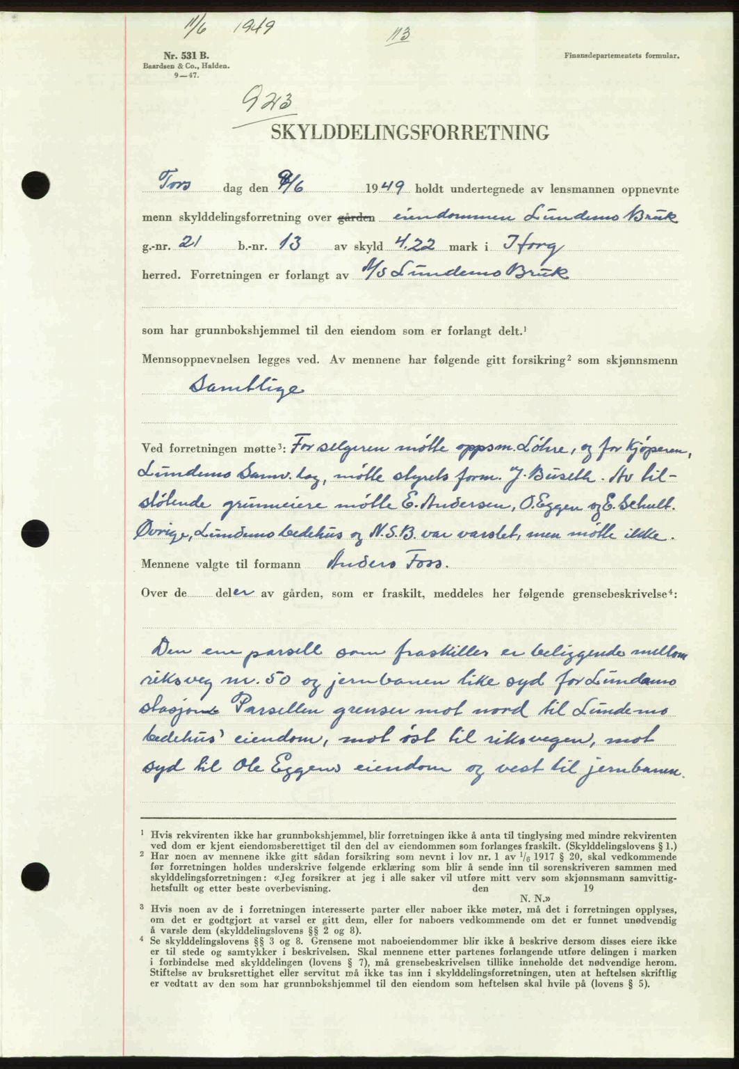 Gauldal sorenskriveri, SAT/A-0014/1/2/2C: Pantebok nr. A8, 1949-1949, Dagboknr: 923/1949