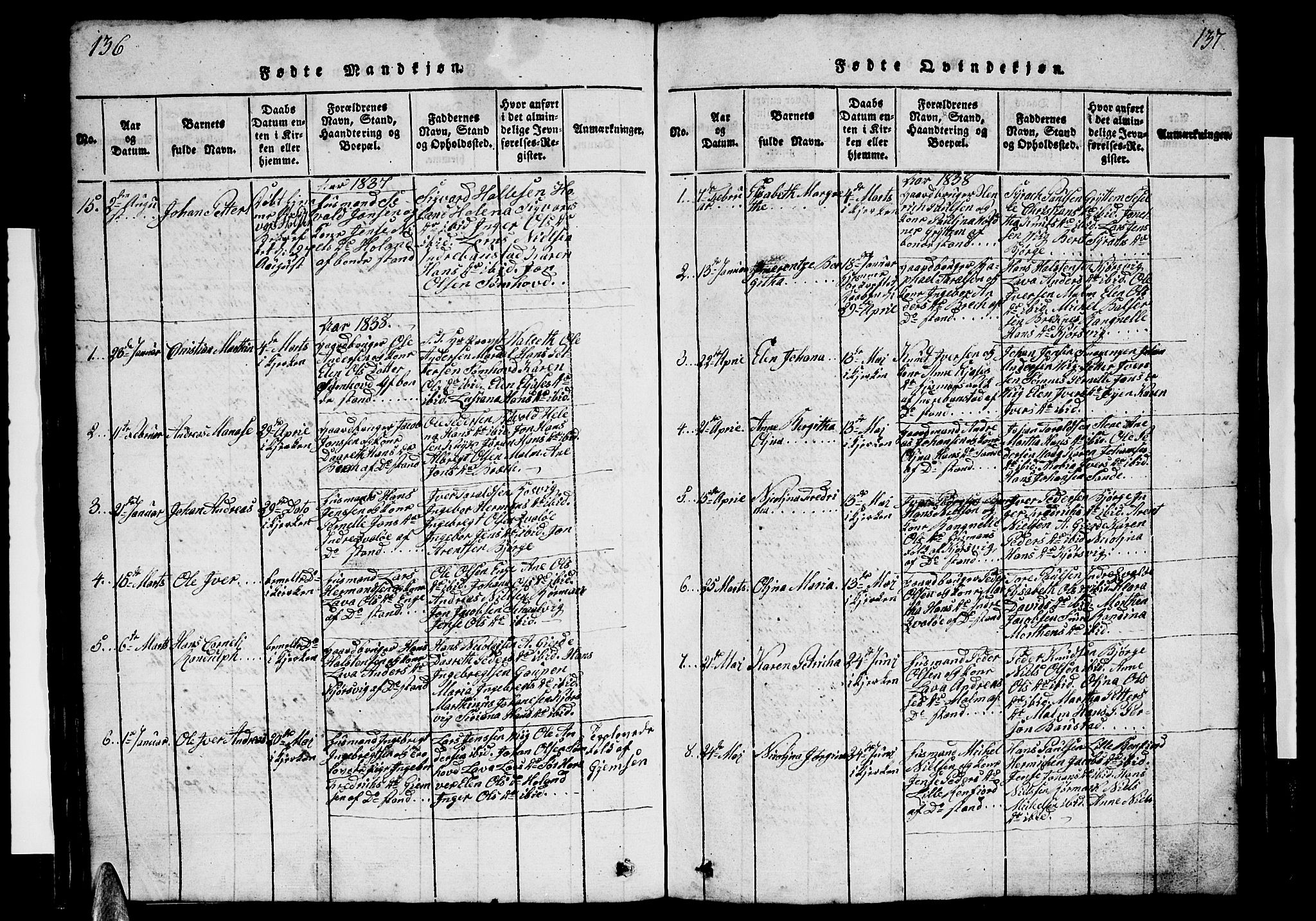 Ministerialprotokoller, klokkerbøker og fødselsregistre - Nordland, AV/SAT-A-1459/812/L0186: Klokkerbok nr. 812C04, 1820-1849, s. 136-137