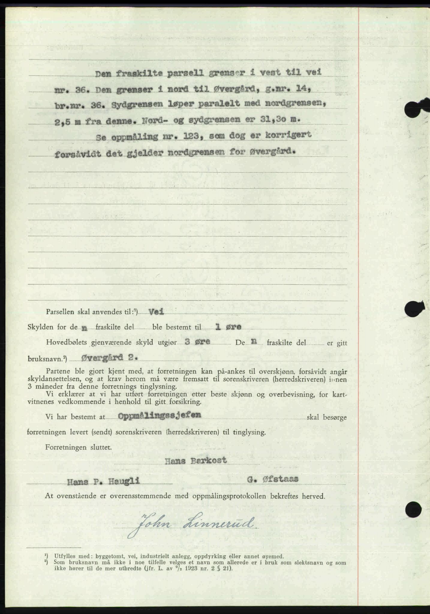 Toten tingrett, SAH/TING-006/H/Hb/Hbc/L0013: Pantebok nr. Hbc-13, 1945-1945, Dagboknr: 1101/1945