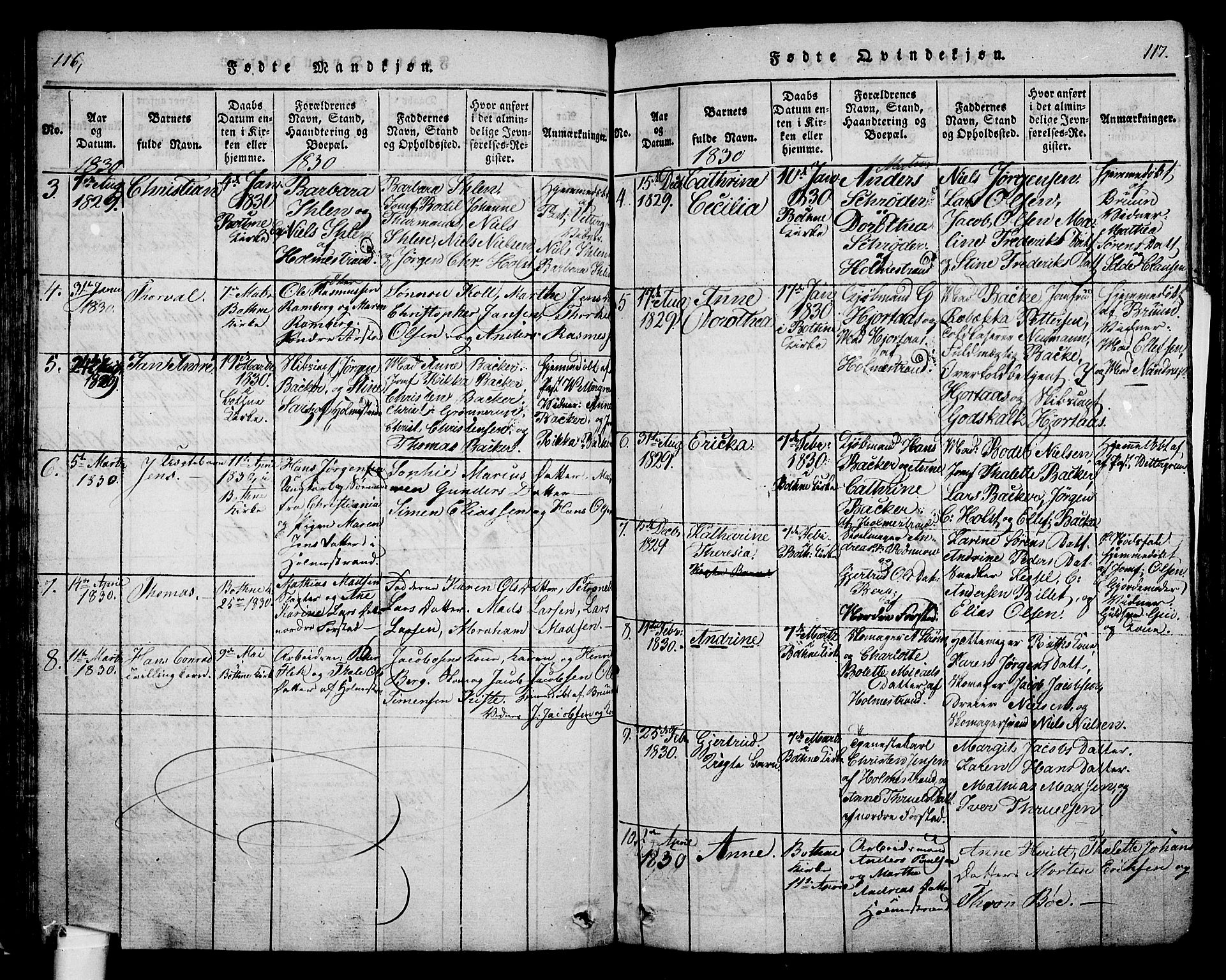 Holmestrand kirkebøker, AV/SAKO-A-346/G/Ga/L0001: Klokkerbok nr. 1, 1814-1848, s. 116-117