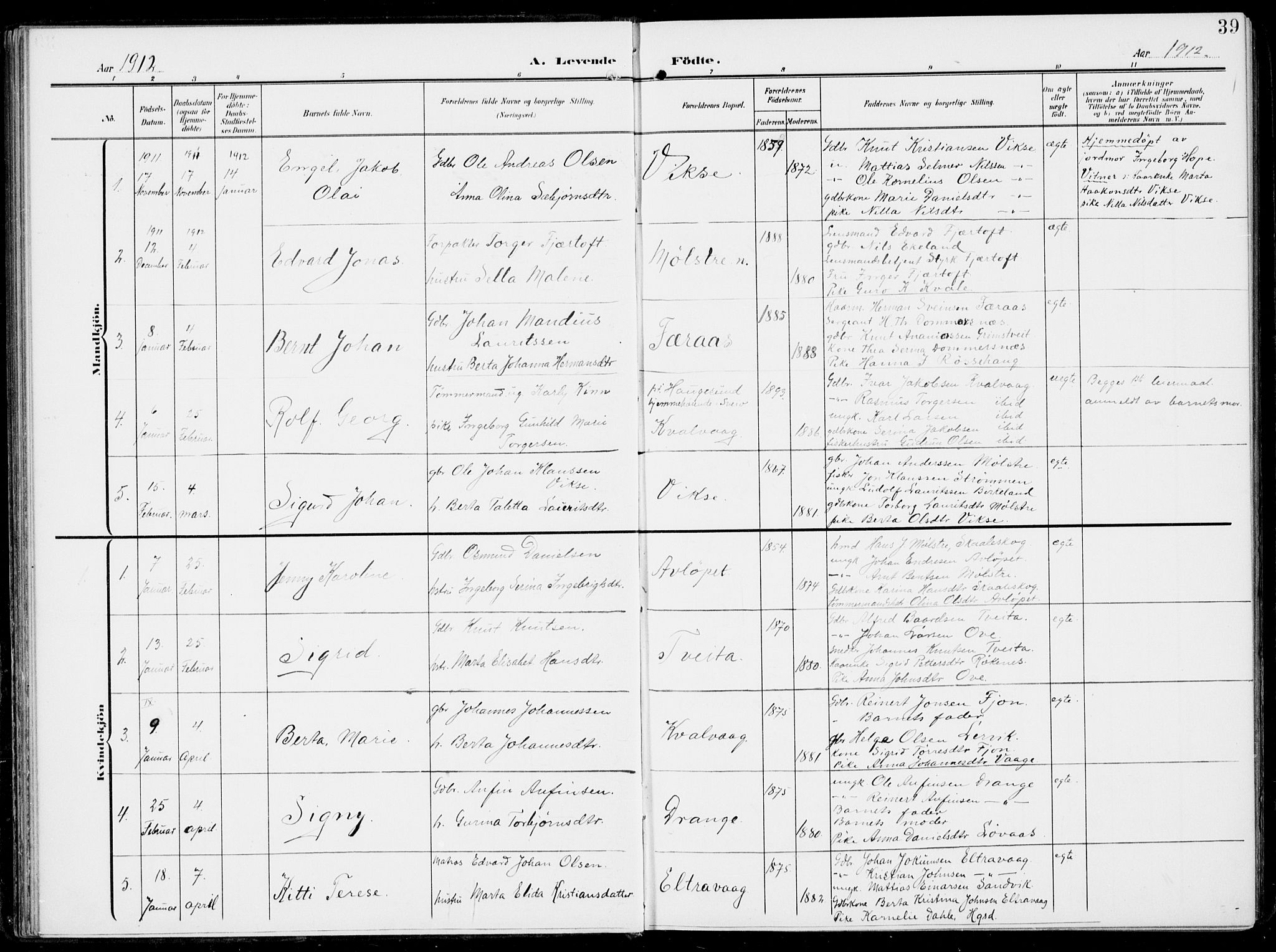 Sveio Sokneprestembete, AV/SAB-A-78501/H/Haa: Ministerialbok nr. B  4, 1906-1919, s. 39