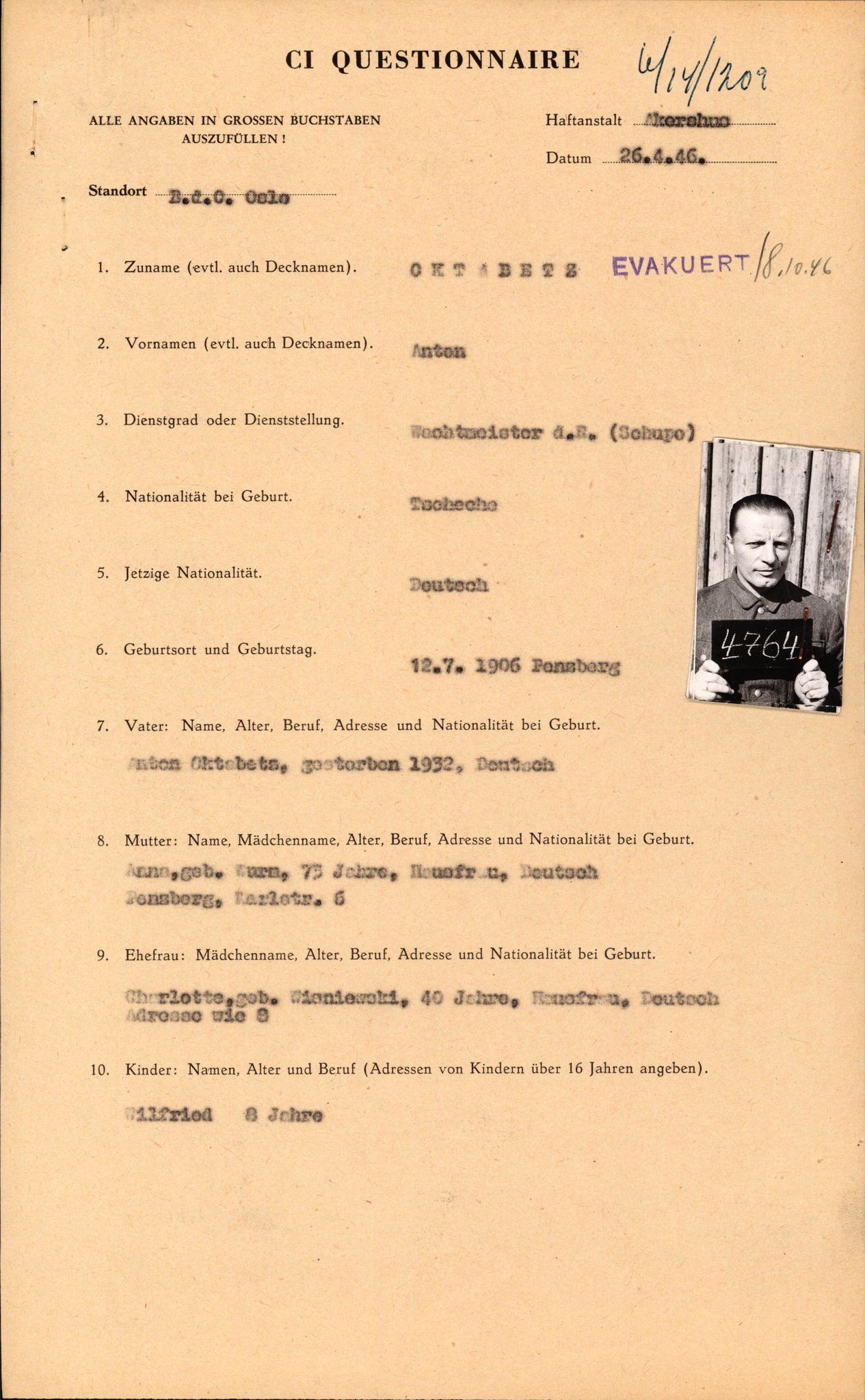 Forsvaret, Forsvarets overkommando II, AV/RA-RAFA-3915/D/Db/L0024: CI Questionaires. Tyske okkupasjonsstyrker i Norge. Tyskere., 1945-1946, s. 508