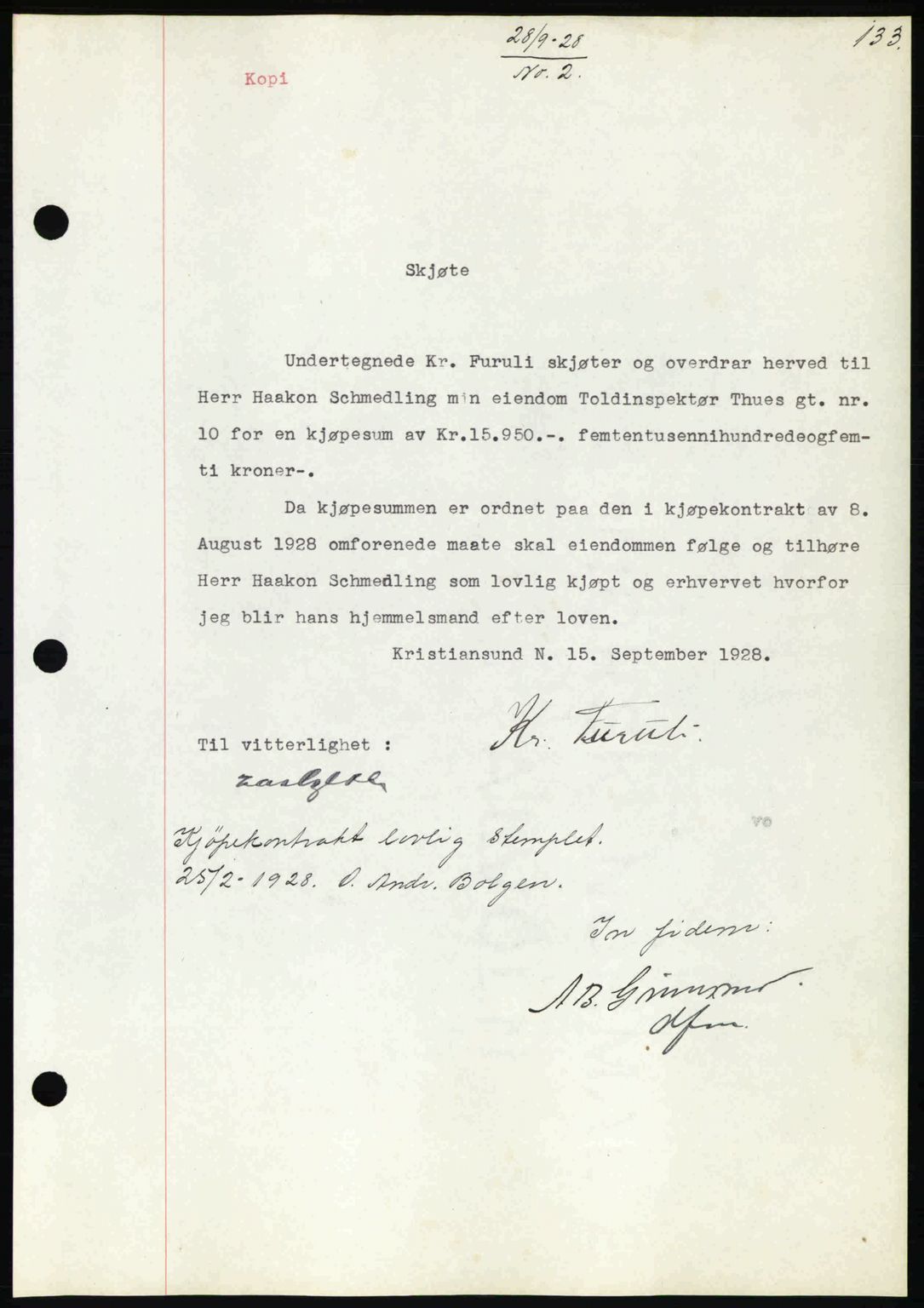 Kristiansund byfogd, AV/SAT-A-4587/A/27: Pantebok nr. 22, 1928-1929, Tingl.dato: 28.09.1928