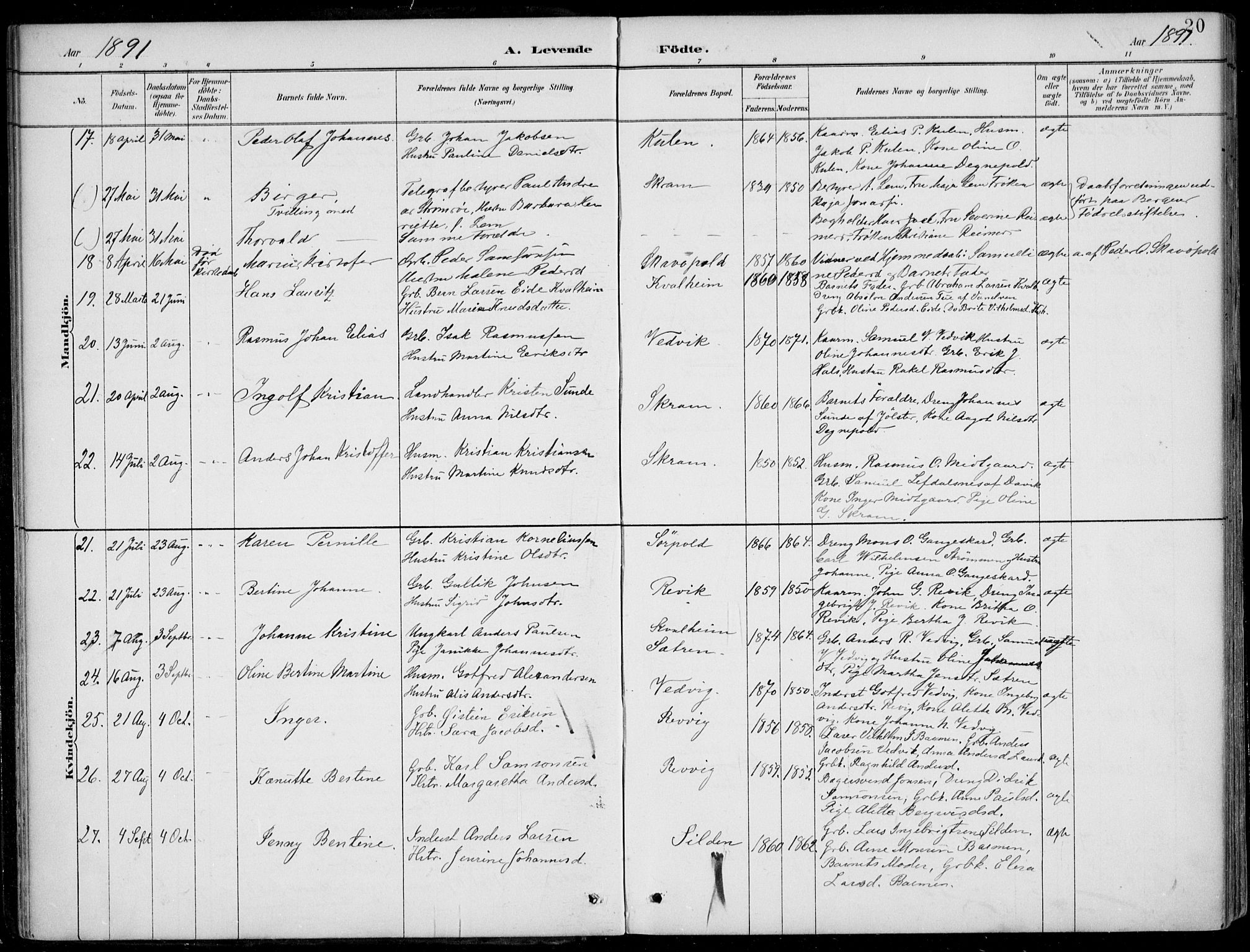 Selje sokneprestembete, AV/SAB-A-99938/H/Ha/Haa/Haac/L0002: Ministerialbok nr. C  2, 1889-1904, s. 20