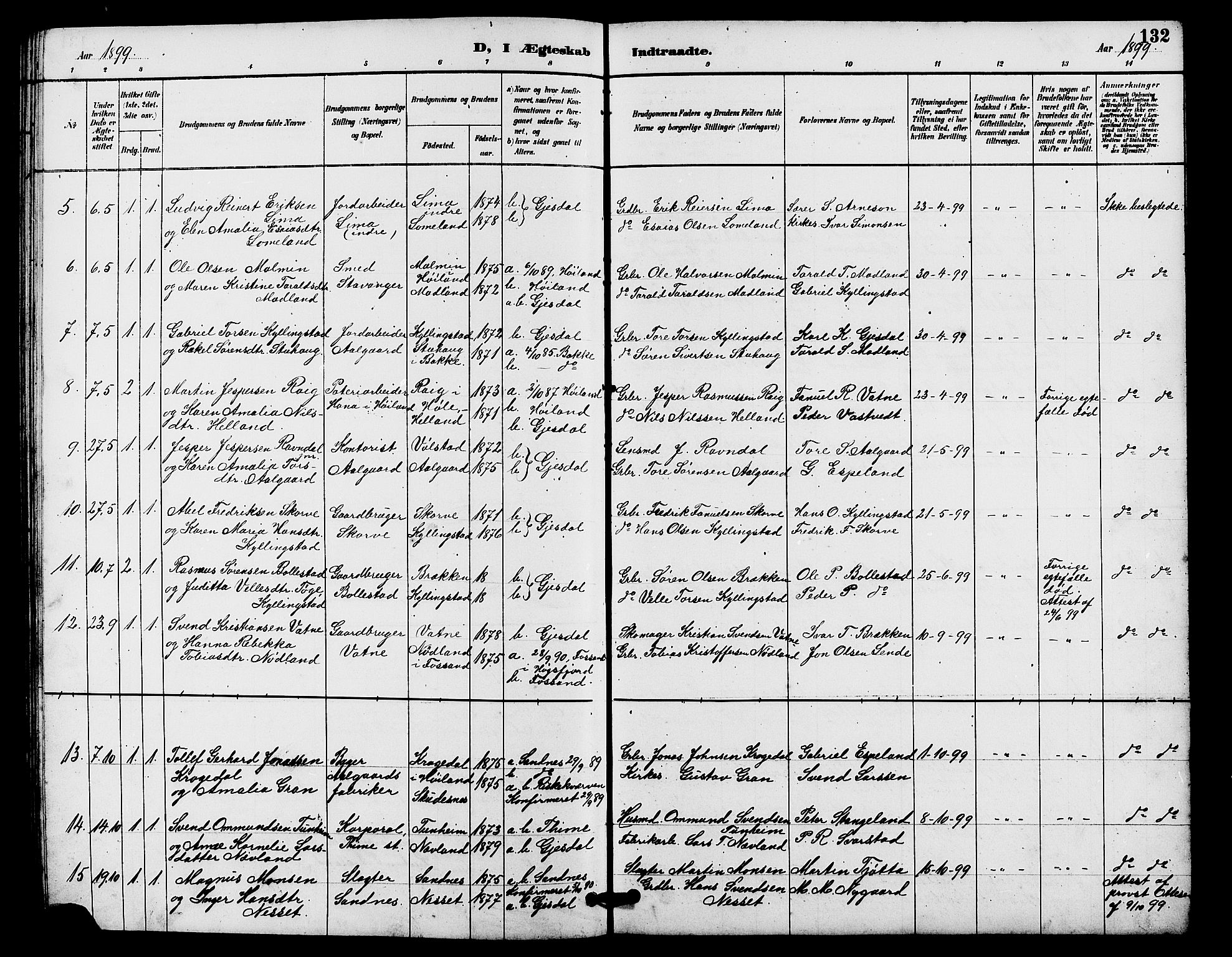Lye sokneprestkontor, AV/SAST-A-101794/001/30BB/L0008: Klokkerbok nr. B 7, 1887-1901, s. 132
