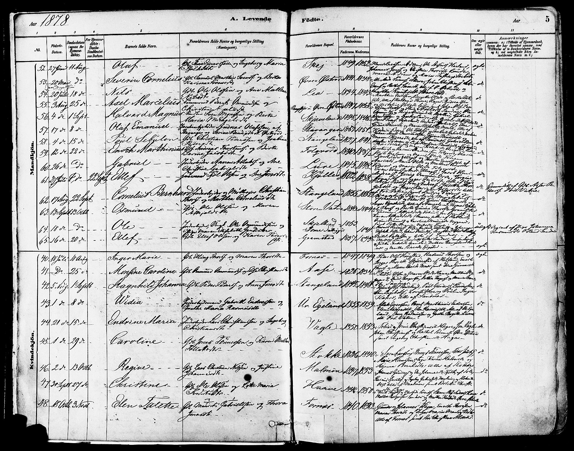 Høyland sokneprestkontor, AV/SAST-A-101799/001/30BA/L0011: Ministerialbok nr. A 10, 1878-1888, s. 5