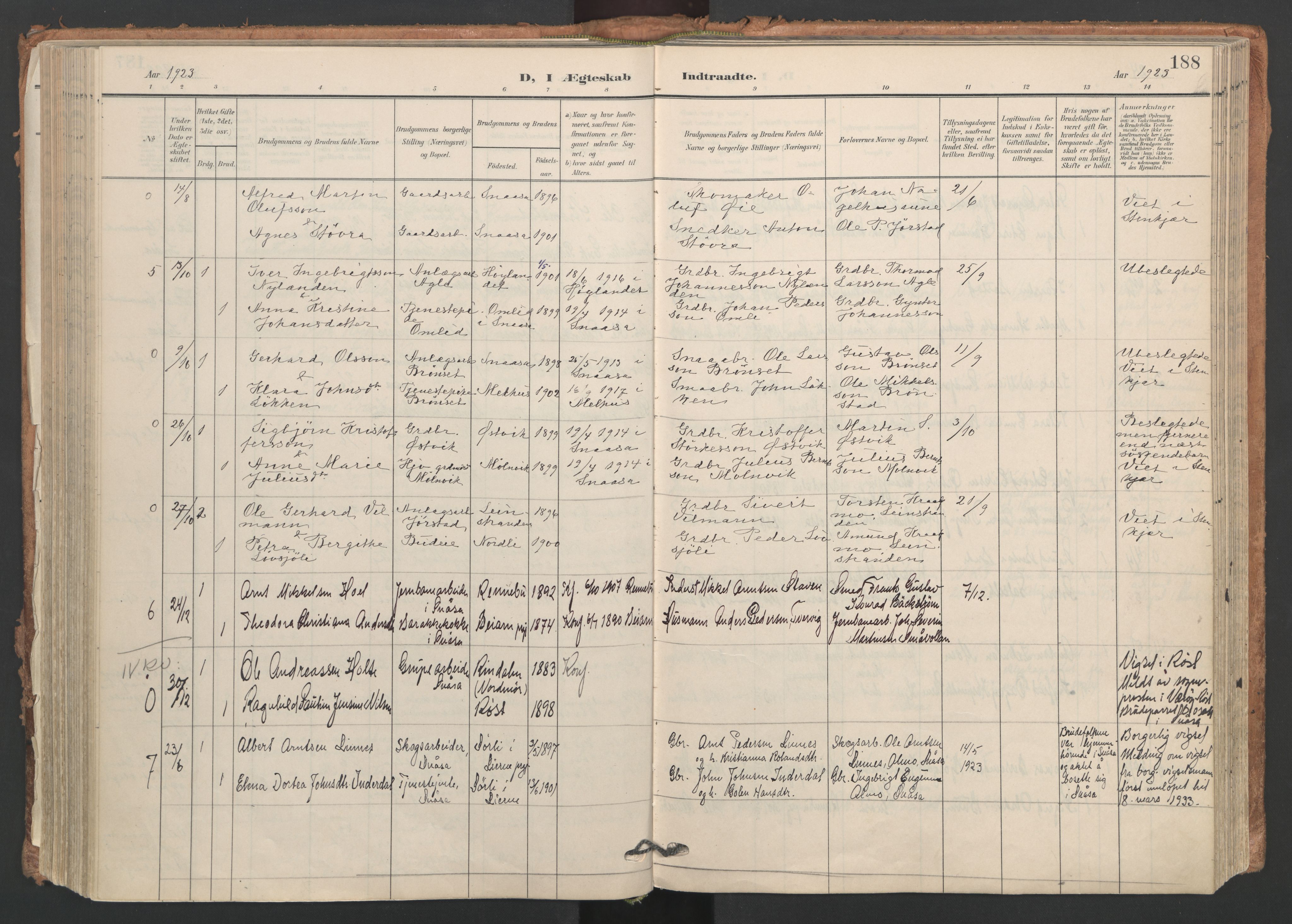 Ministerialprotokoller, klokkerbøker og fødselsregistre - Nord-Trøndelag, AV/SAT-A-1458/749/L0477: Ministerialbok nr. 749A11, 1902-1927, s. 188