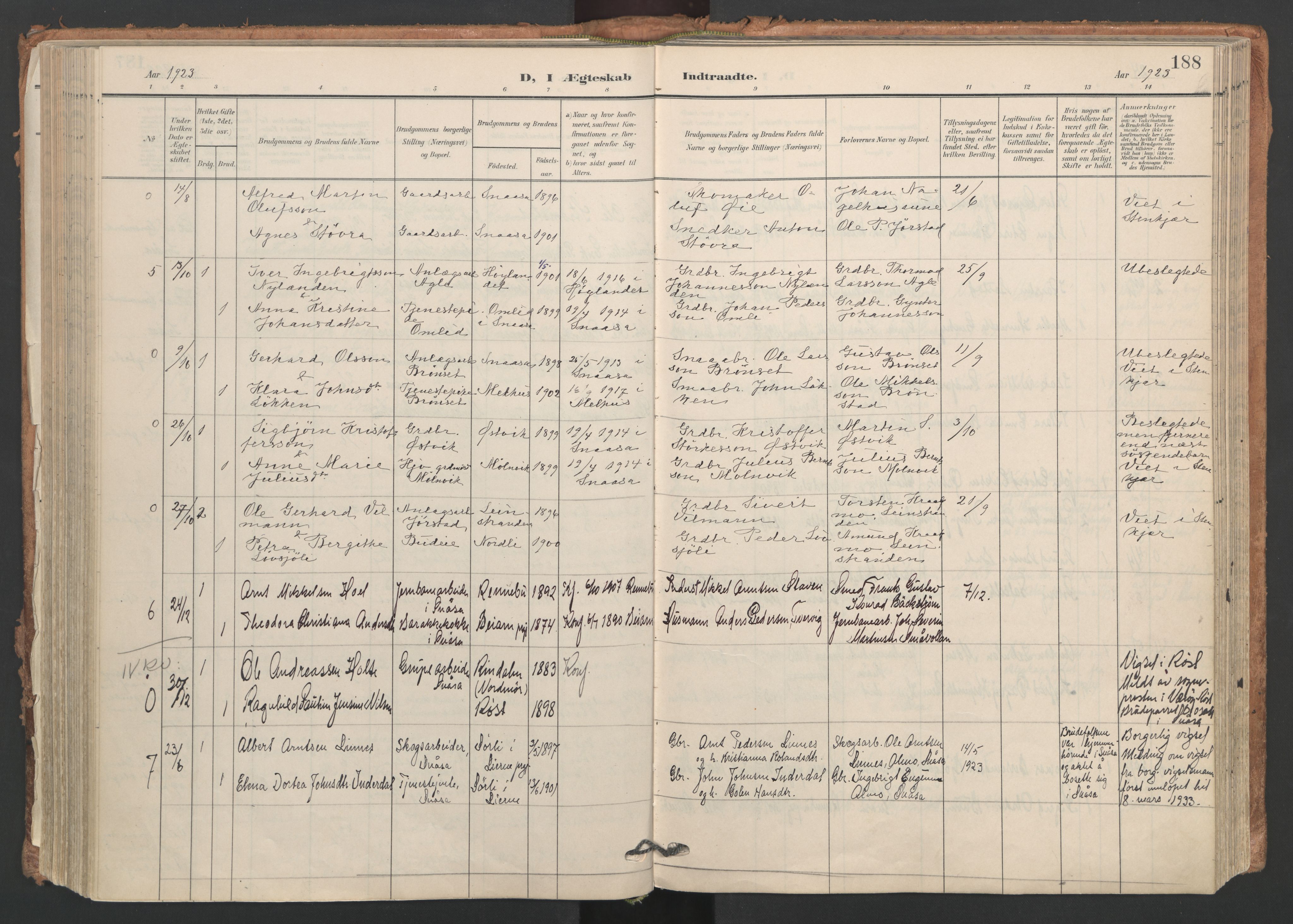 Ministerialprotokoller, klokkerbøker og fødselsregistre - Nord-Trøndelag, SAT/A-1458/749/L0477: Ministerialbok nr. 749A11, 1902-1927, s. 188