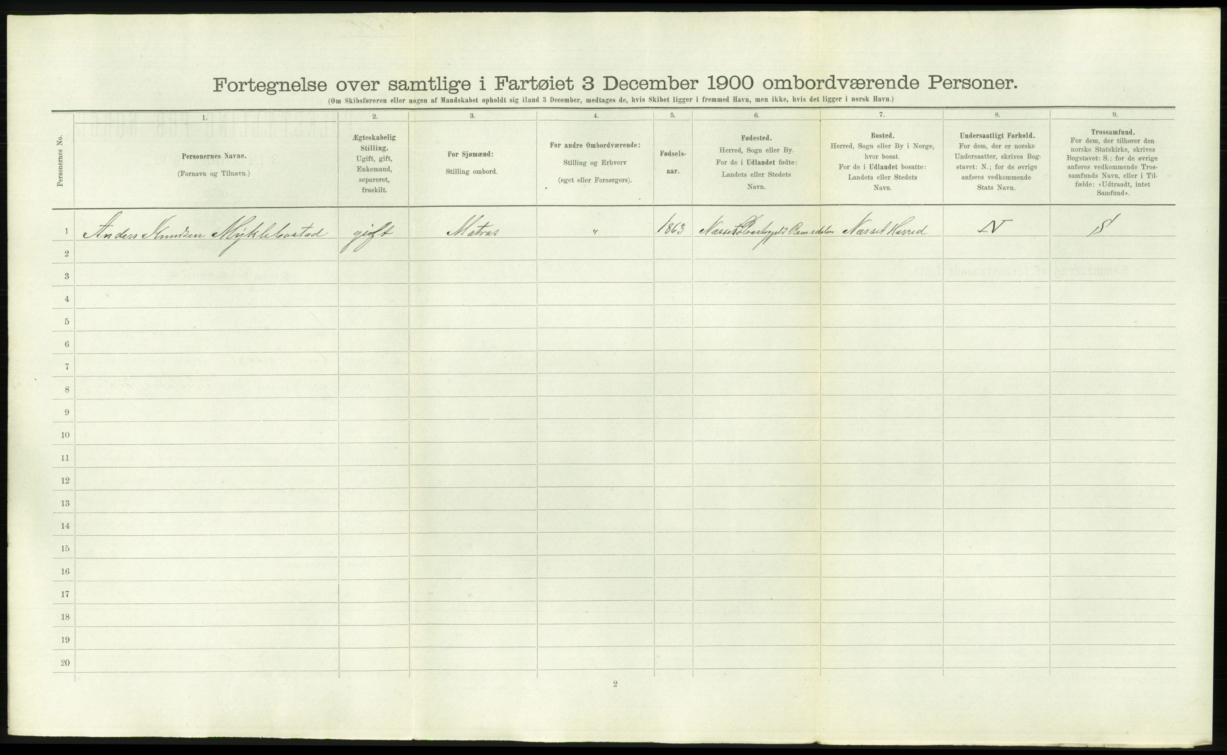 RA, Folketelling 1900 - skipslister med personlister for skip i norske havner, utenlandske havner og til havs, 1900, s. 2560