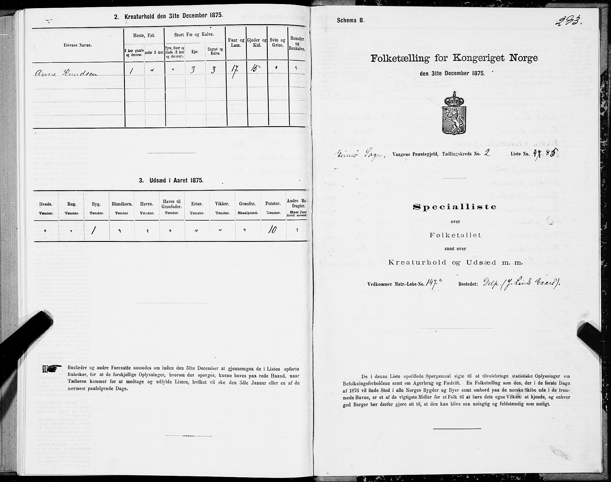 SAT, Folketelling 1875 for 1865P Vågan prestegjeld, 1875, s. 5293