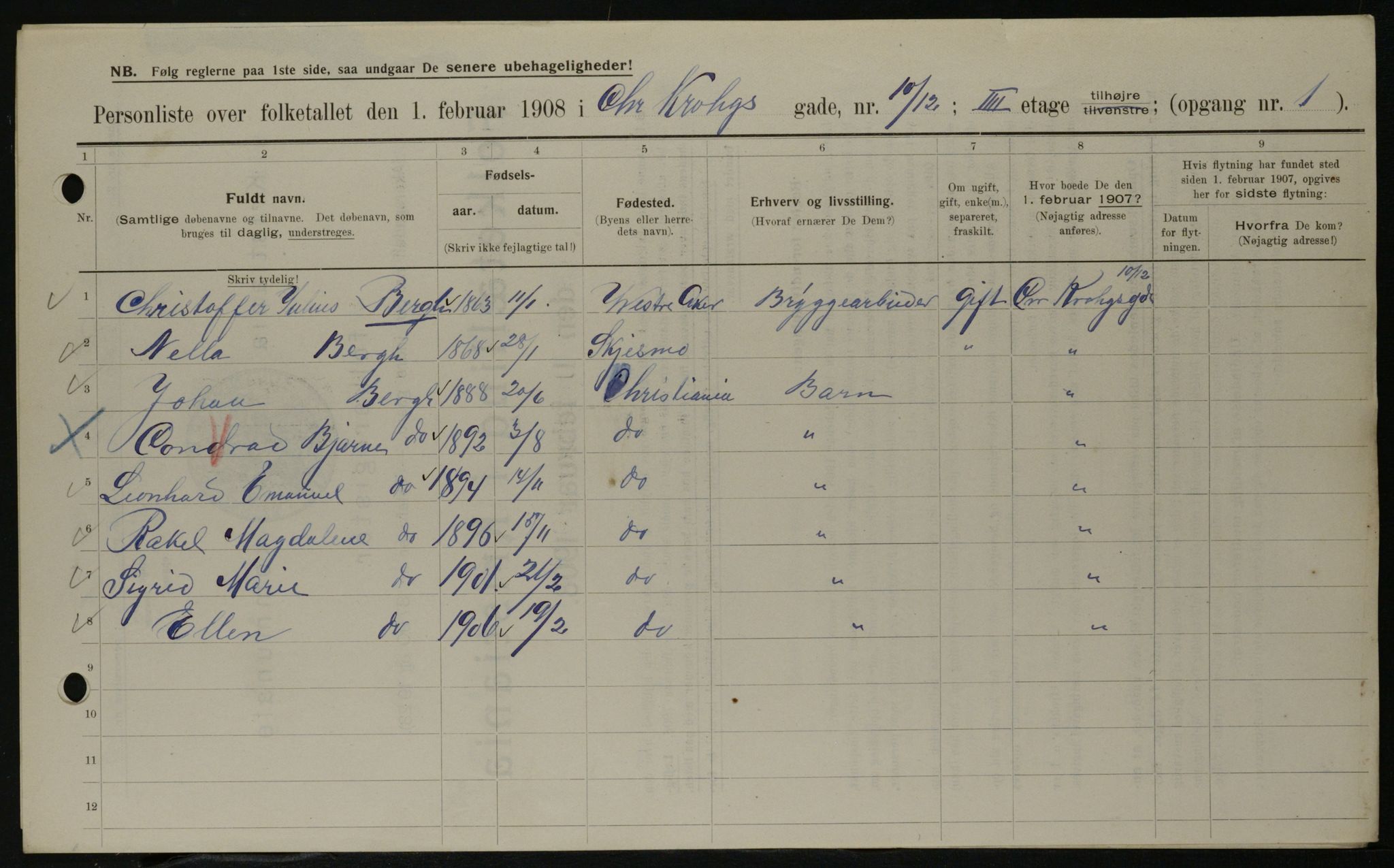 OBA, Kommunal folketelling 1.2.1908 for Kristiania kjøpstad, 1908, s. 11102