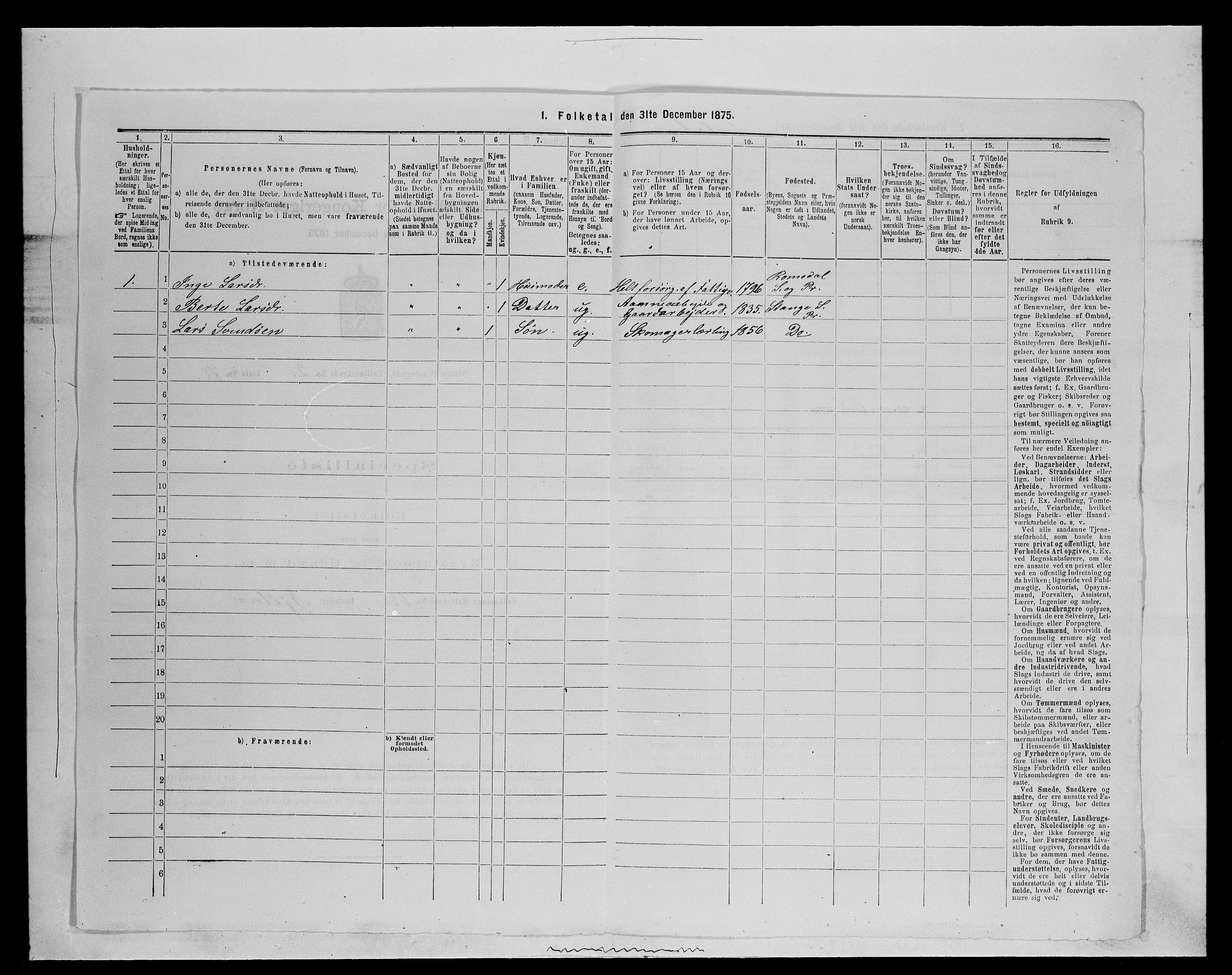 SAH, Folketelling 1875 for 0417P Stange prestegjeld, 1875, s. 425