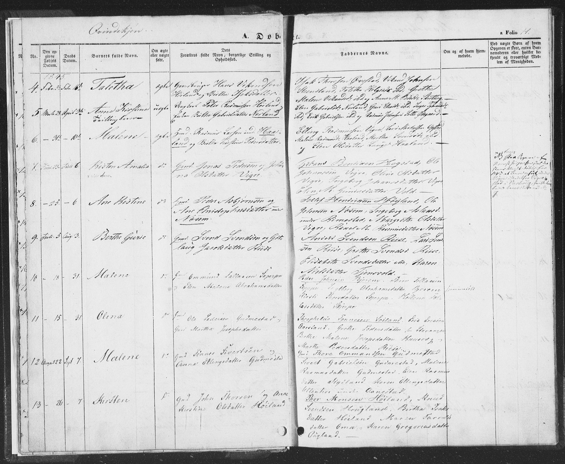 Hå sokneprestkontor, AV/SAST-A-101801/001/30BA/L0006: Ministerialbok nr. A 5, 1842-1853, s. 11