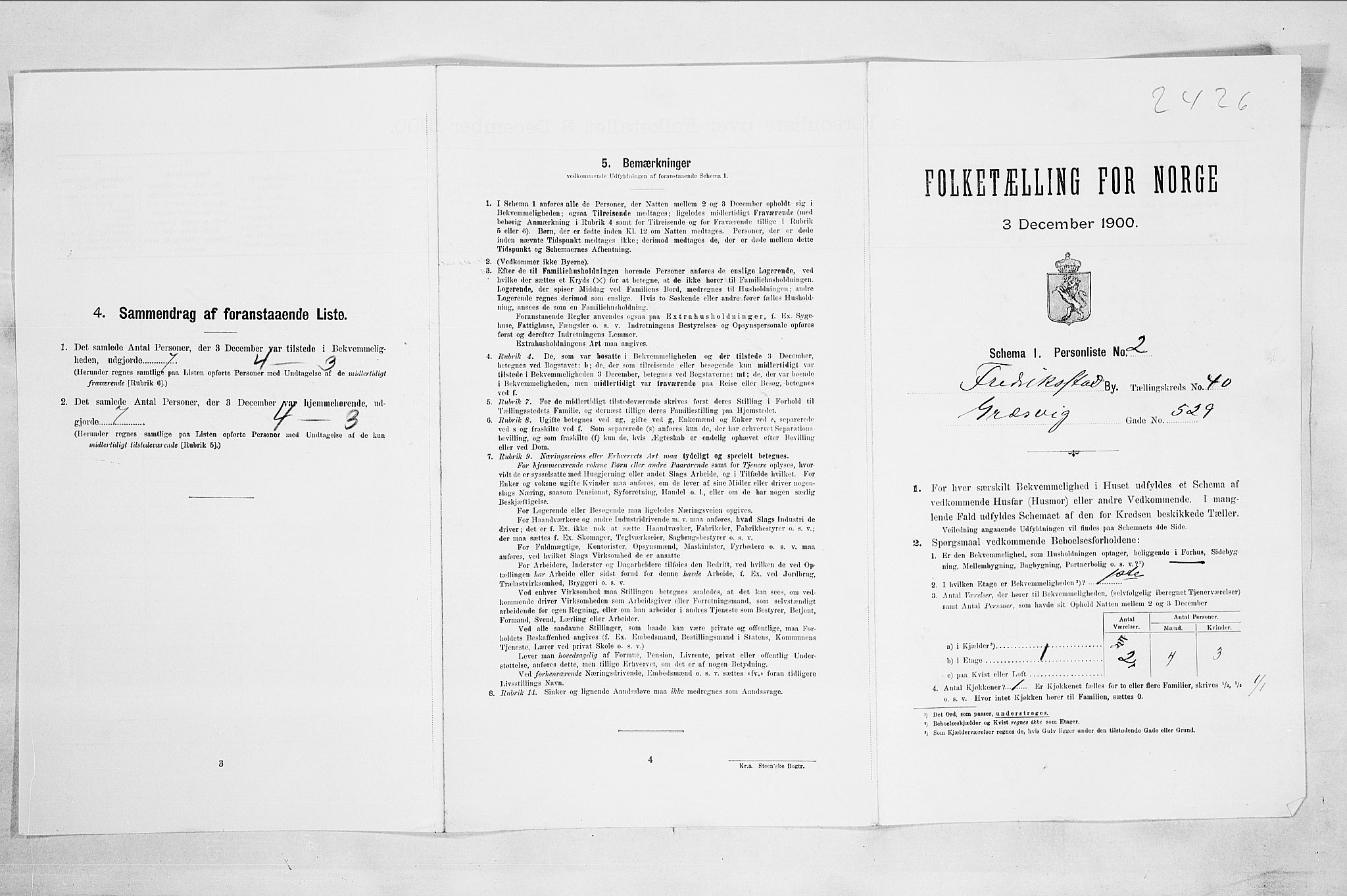 SAO, Folketelling 1900 for 0103 Fredrikstad kjøpstad, 1900