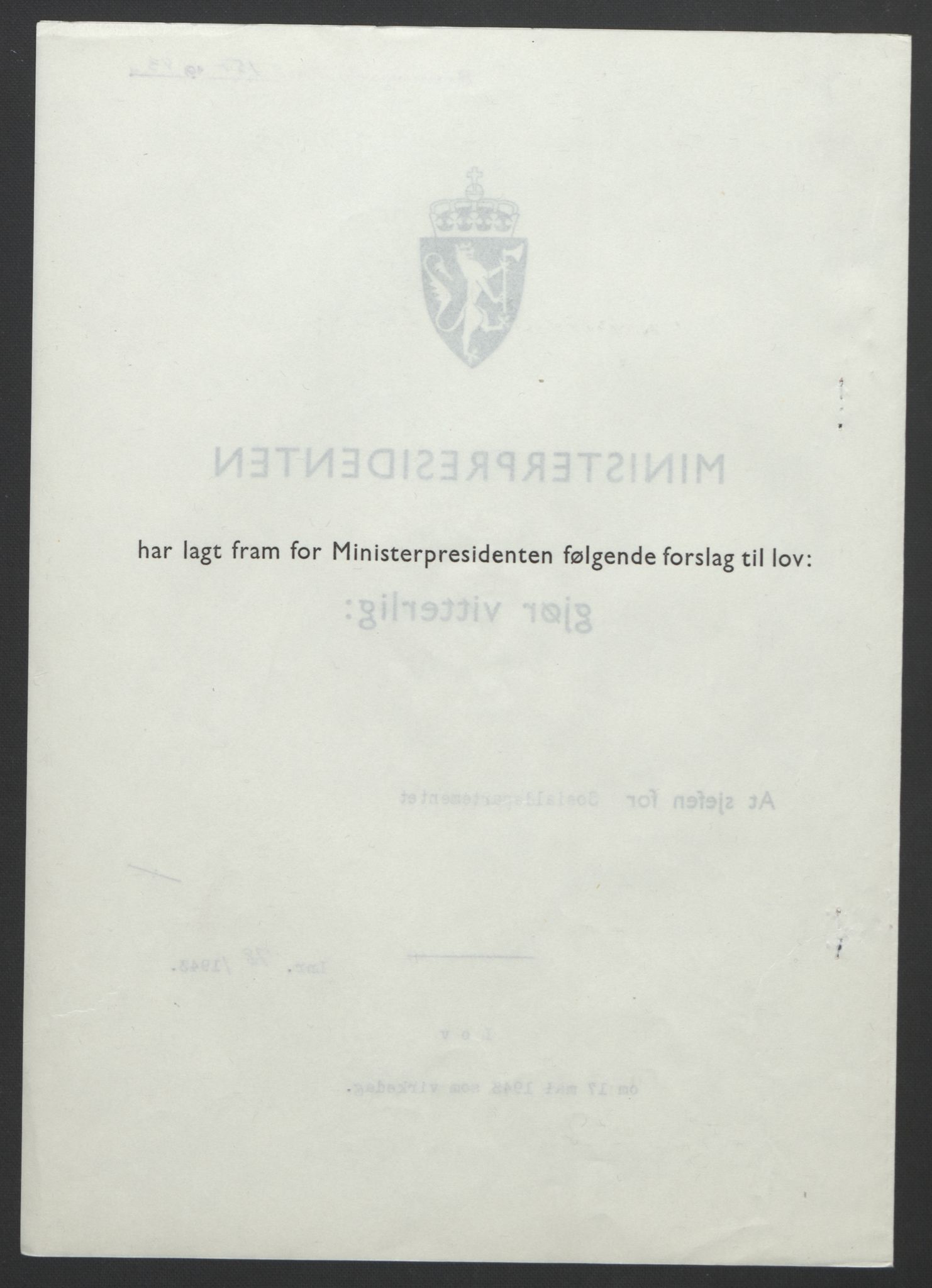NS-administrasjonen 1940-1945 (Statsrådsekretariatet, de kommisariske statsråder mm), AV/RA-S-4279/D/Db/L0099: Lover, 1943, s. 358