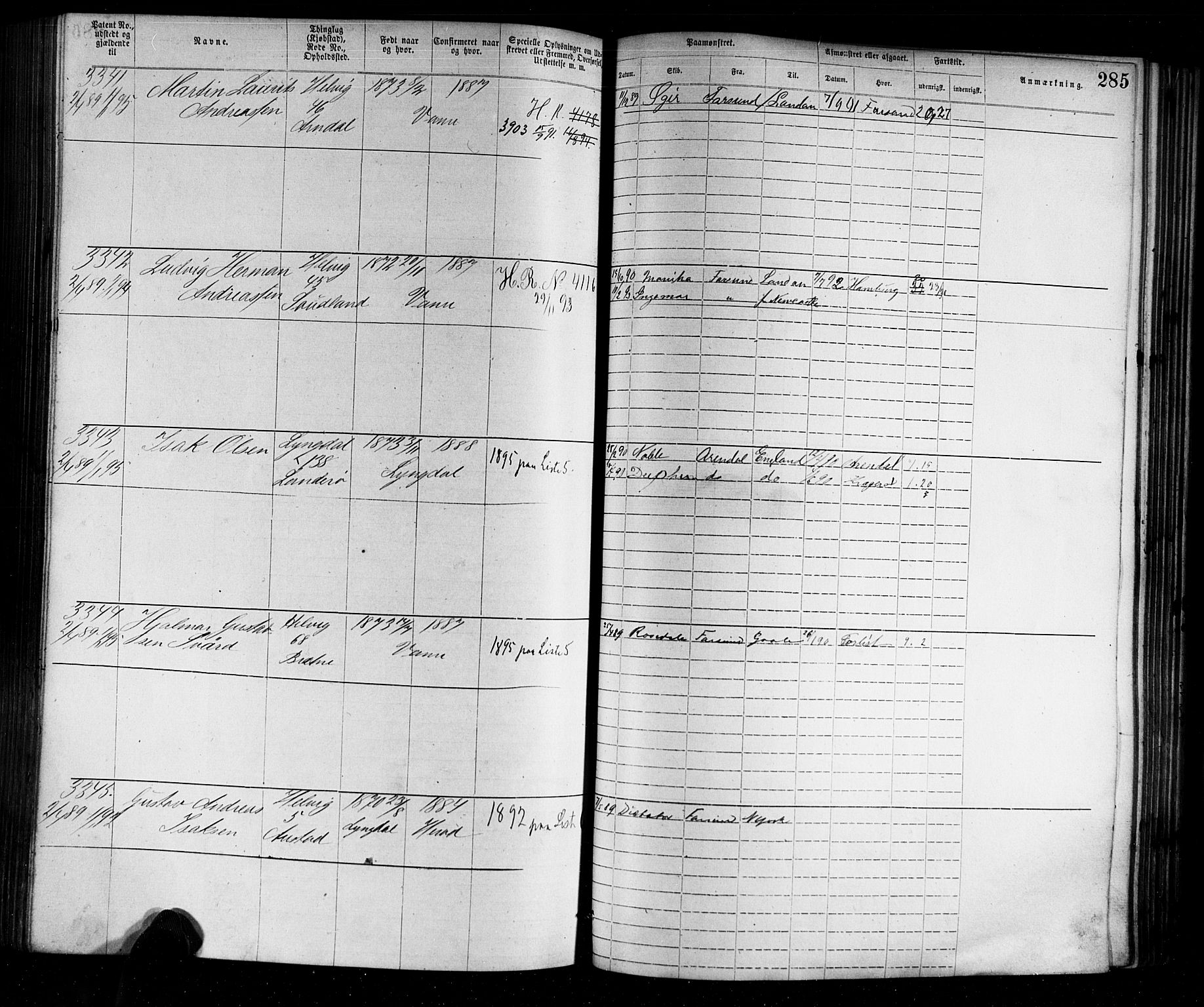 Farsund mønstringskrets, SAK/2031-0017/F/Fa/L0002: Annotasjonsrulle nr 1921-3815 med register, M-2, 1877-1894, s. 316