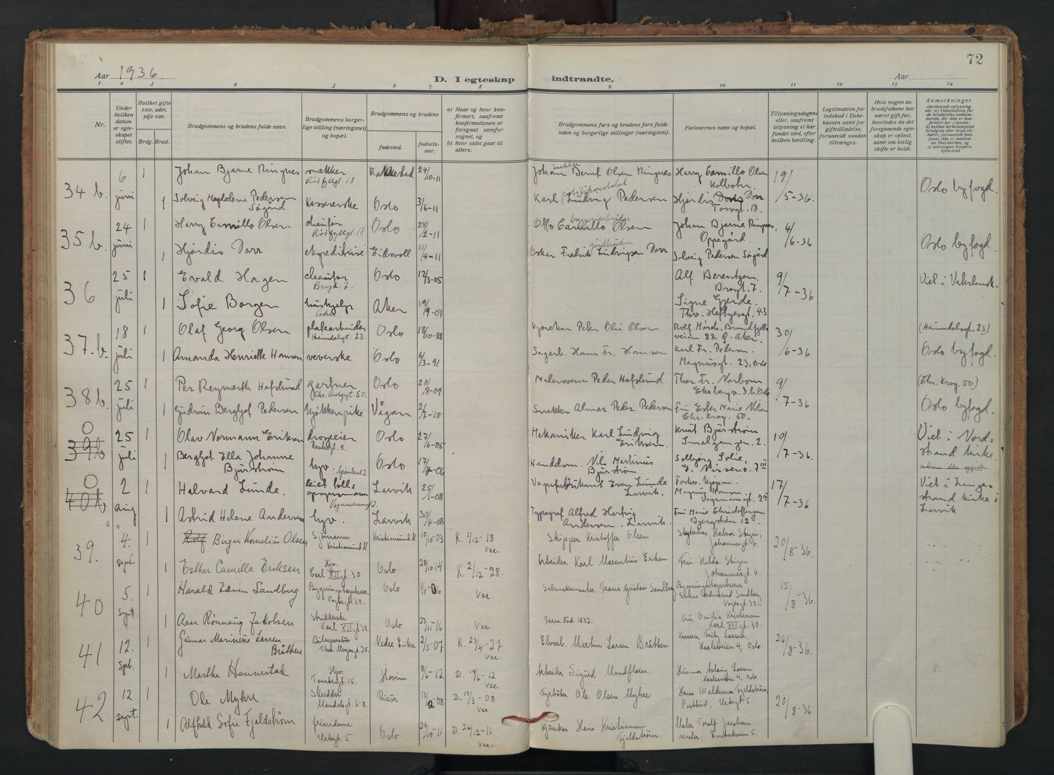 Vaterland prestekontor Kirkebøker, AV/SAO-A-10880/F/Fa/L0003: Ministerialbok nr. 3, 1922-1944, s. 72