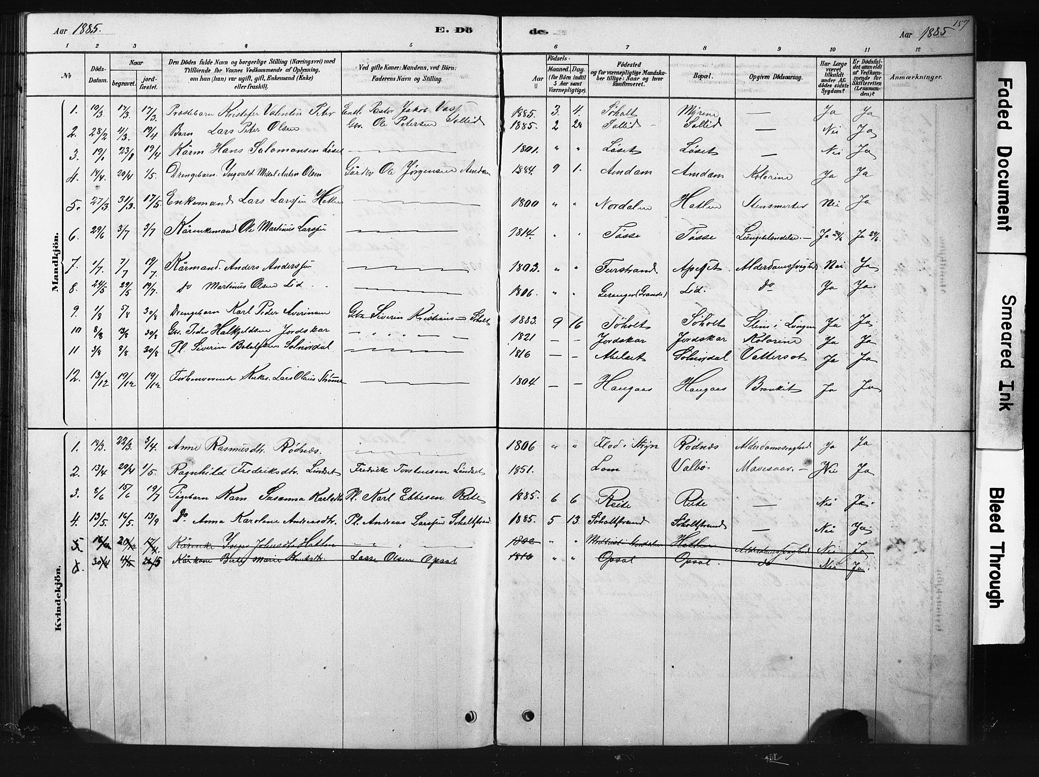 Ministerialprotokoller, klokkerbøker og fødselsregistre - Møre og Romsdal, SAT/A-1454/522/L0326: Klokkerbok nr. 522C05, 1878-1890, s. 157